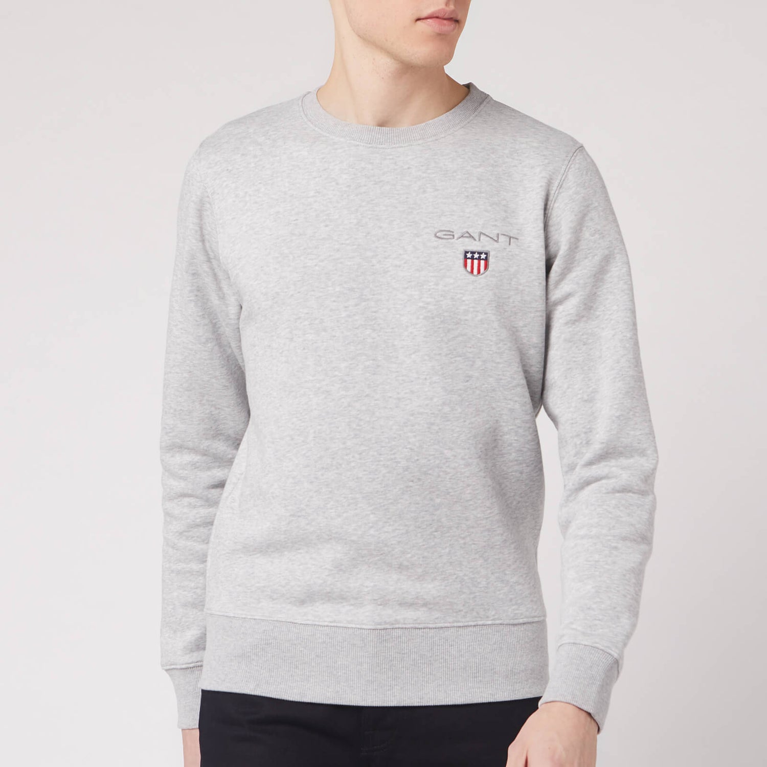 GANT Men s Medium Shield Crew Neck Sweatshirt Light Grey Melange TheHut