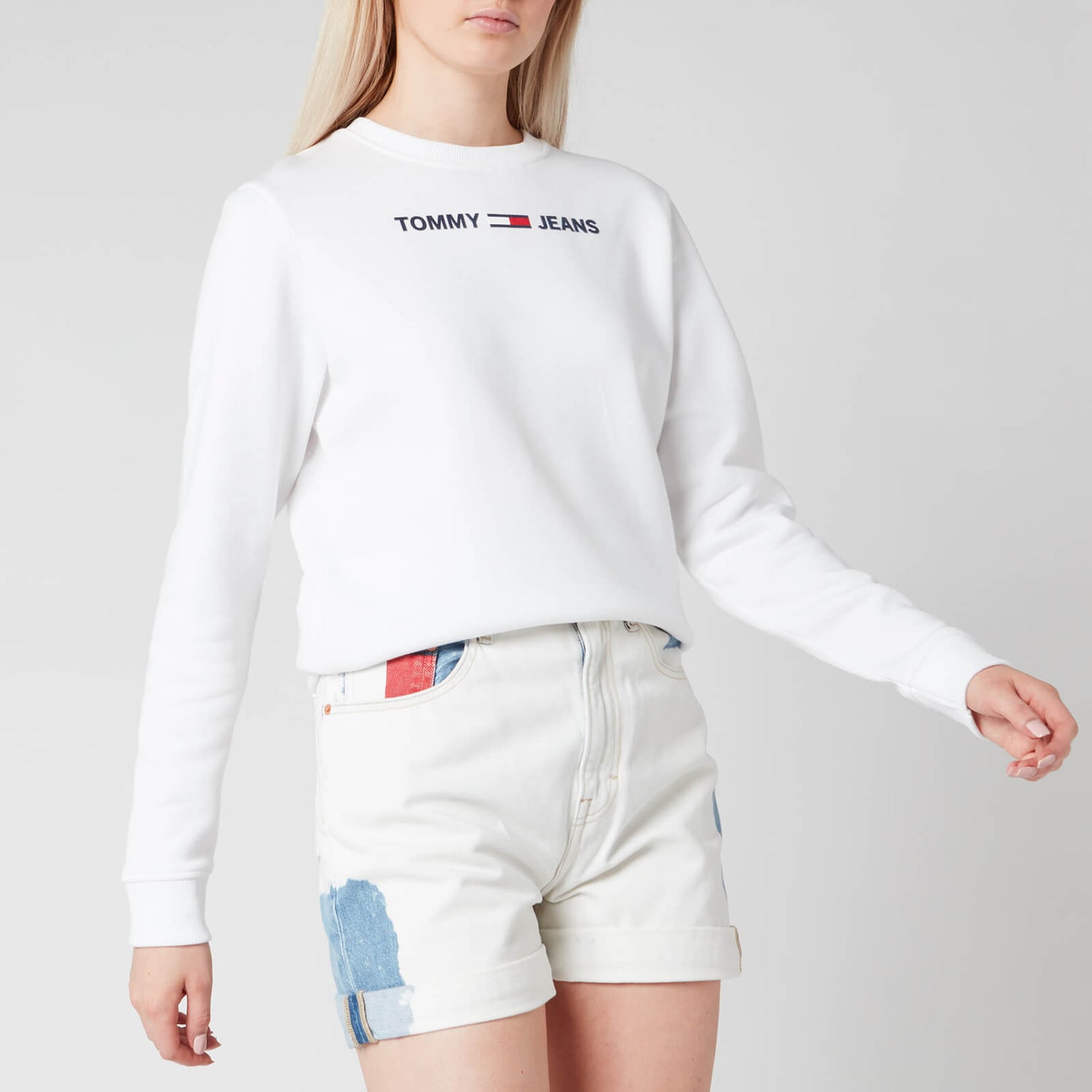 Tommy Jeans Women s TJW Essential Logo Sweatshirt White TheHut