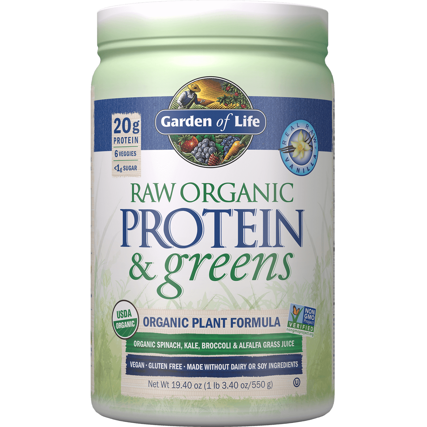 Proteína y Vegetales de Hoja Verde Orgánicos RAW - Sabor vainilla