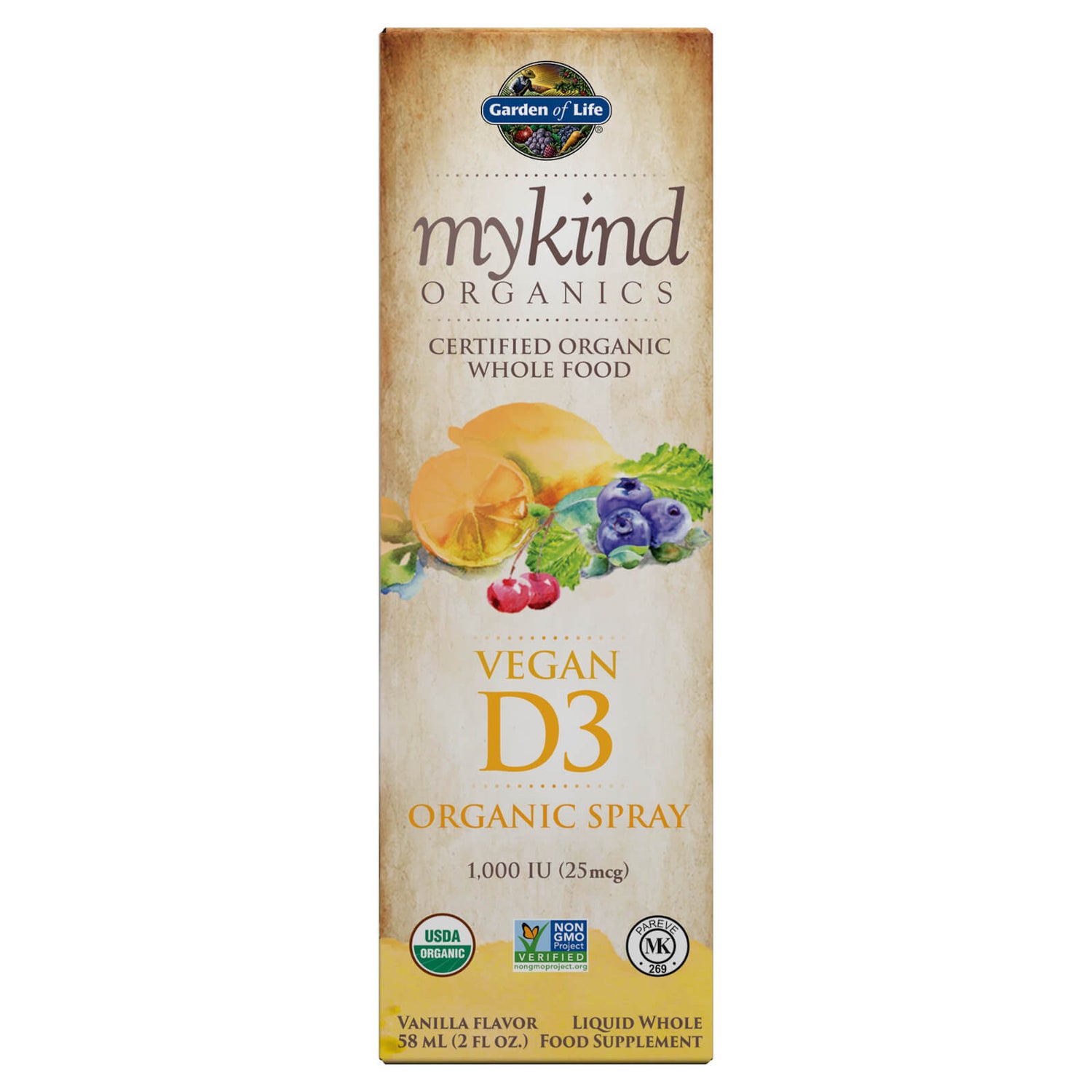 Spray de vitamine D3 végane mykind Organics - Vanille - 58 ml