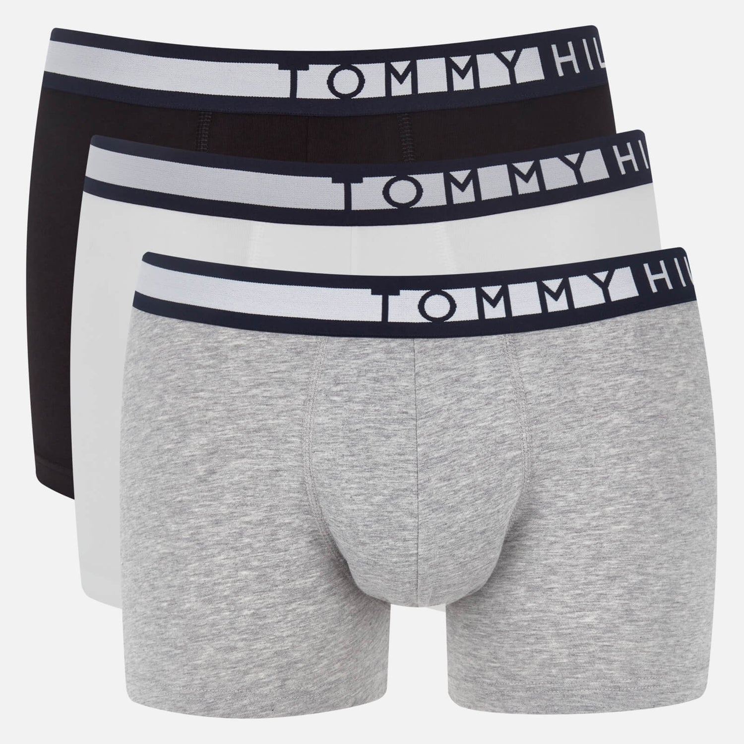 Tommy Hilfiger Men's 3-Pack Statement Waistband Trunks - Black/White/Grey Heather - S