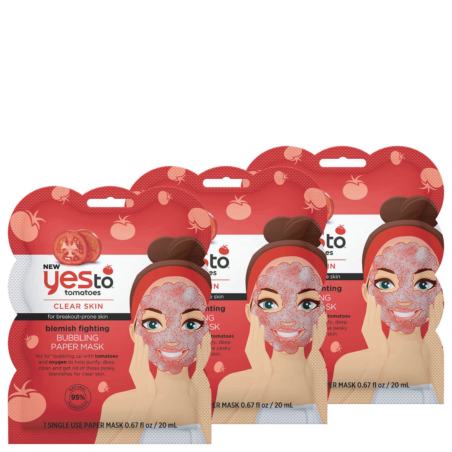 yes to Tomatoes Blemish Fighting Bubbling Single Use Mask (Pack of 3)