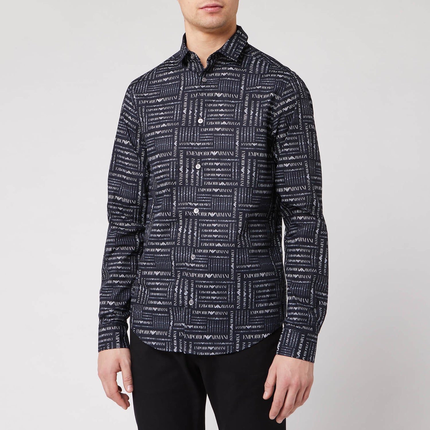 Emporio Armani Men s All Over Print Shirt Blue TheHut