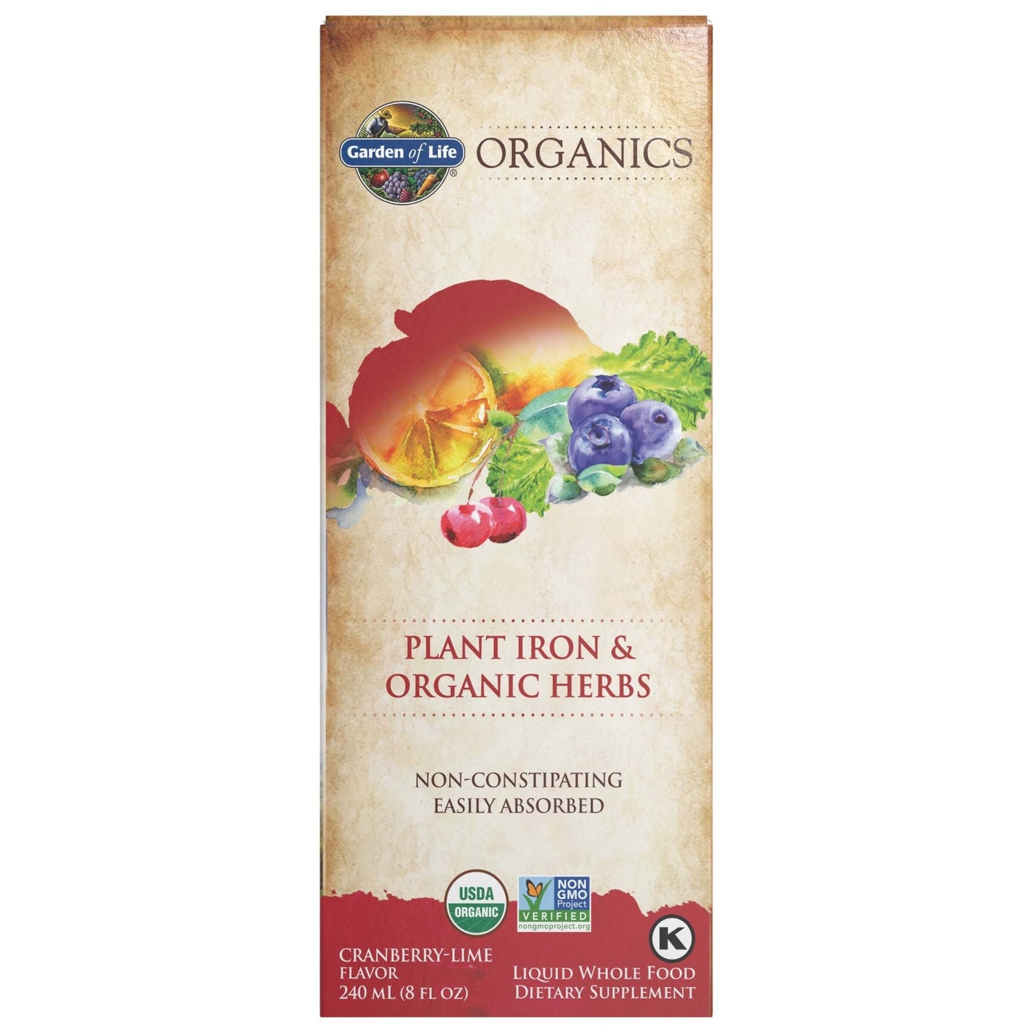 Organics Pflanzliches Eisen und Kräuter Cranberry-Limette - 240 ml