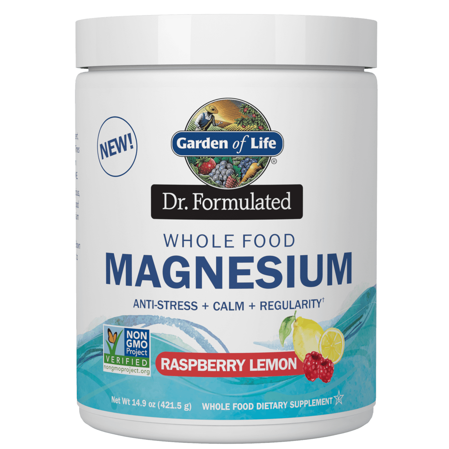 Magnesio in polvere da alimenti integrali - limone e lampone - 421,5 g