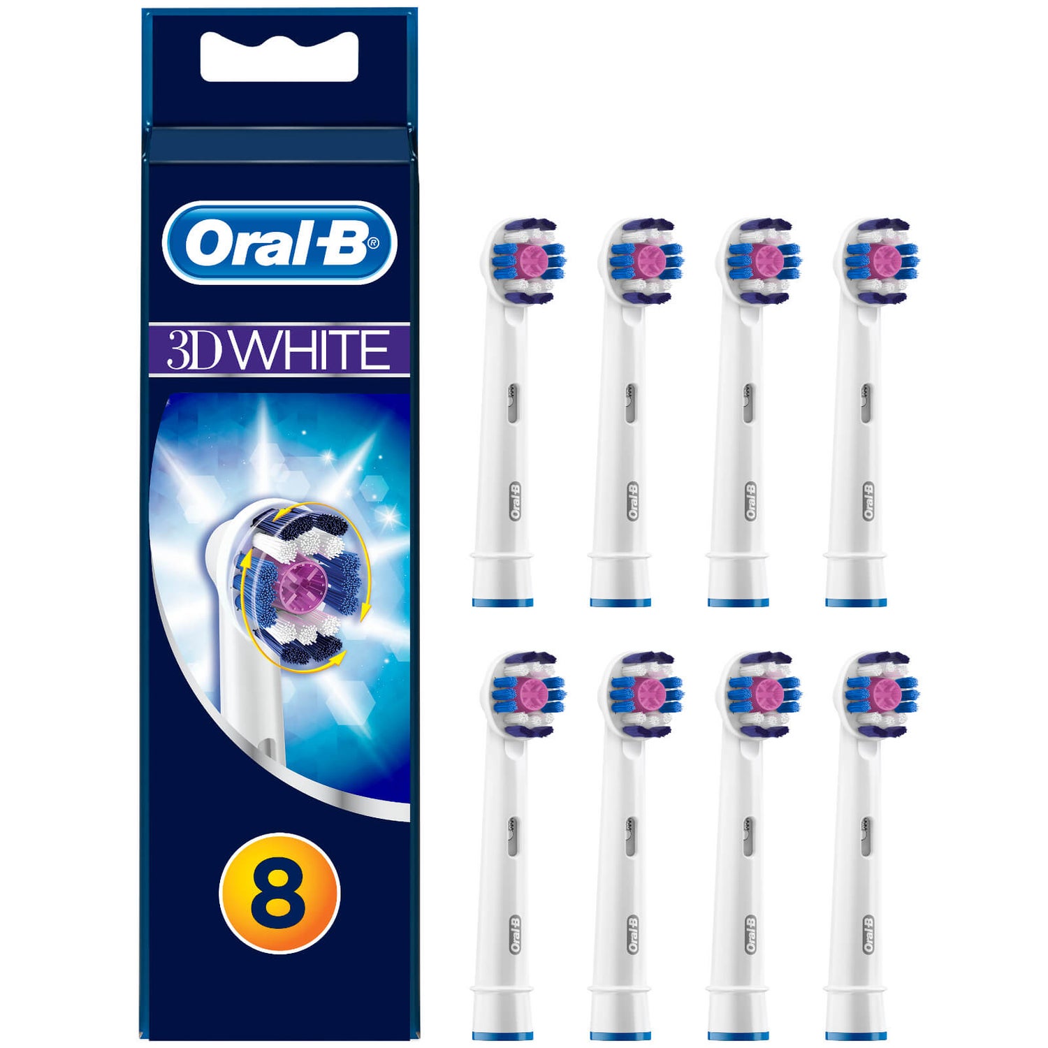 Oral-B 3D White Opzetborstels Met CleanMaximiser, 8 Stuks