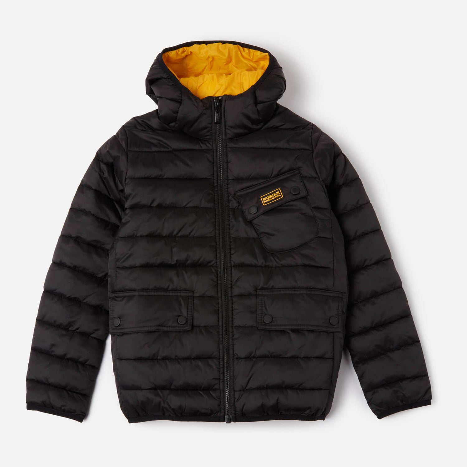 Barbour Boys Ouston Hooded Quilted Jacket Black Yellow TheHut