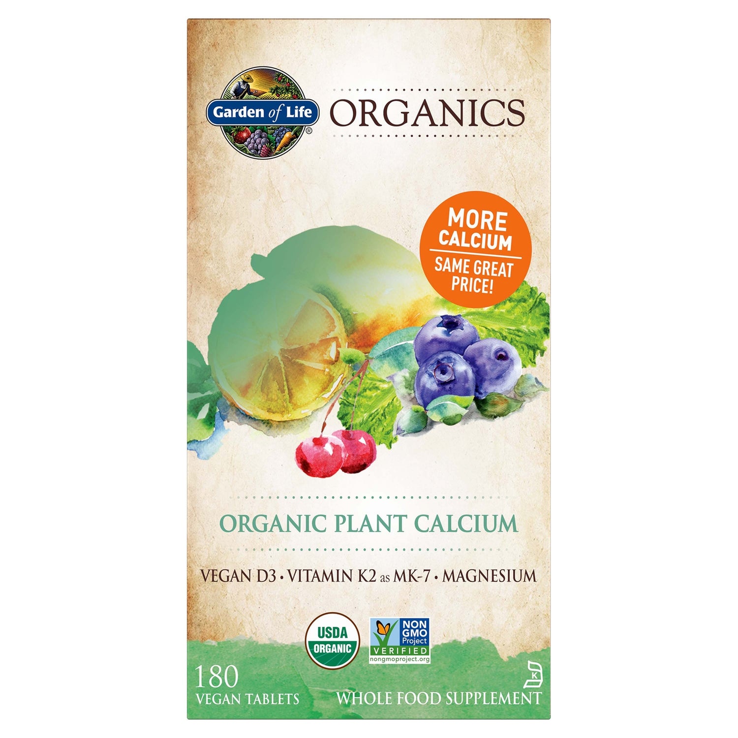 Comprimidos de calcio vegetal Organics - 180 comprimidos