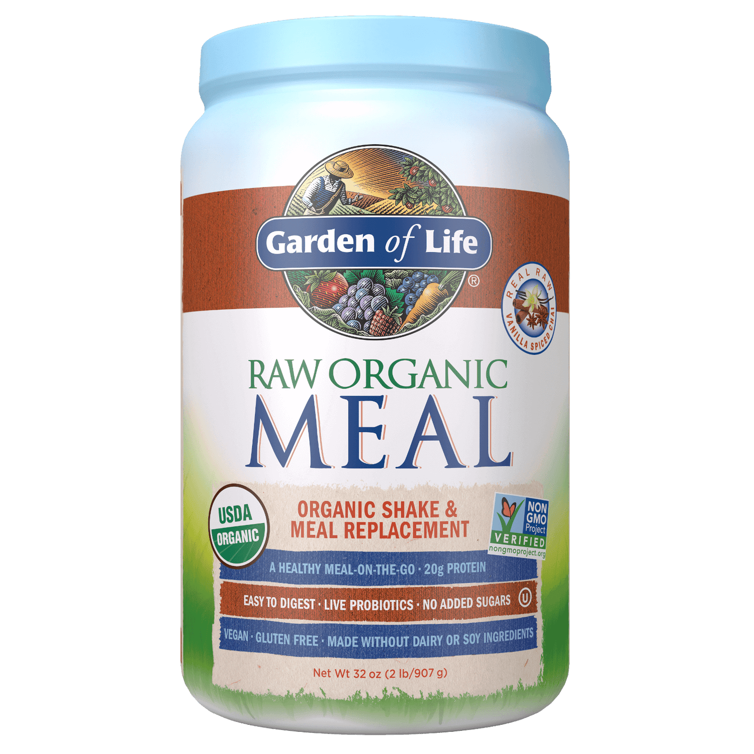 Batido todo en uno ecologico Raw Organic - Vainilla y chai especiado - 907 g