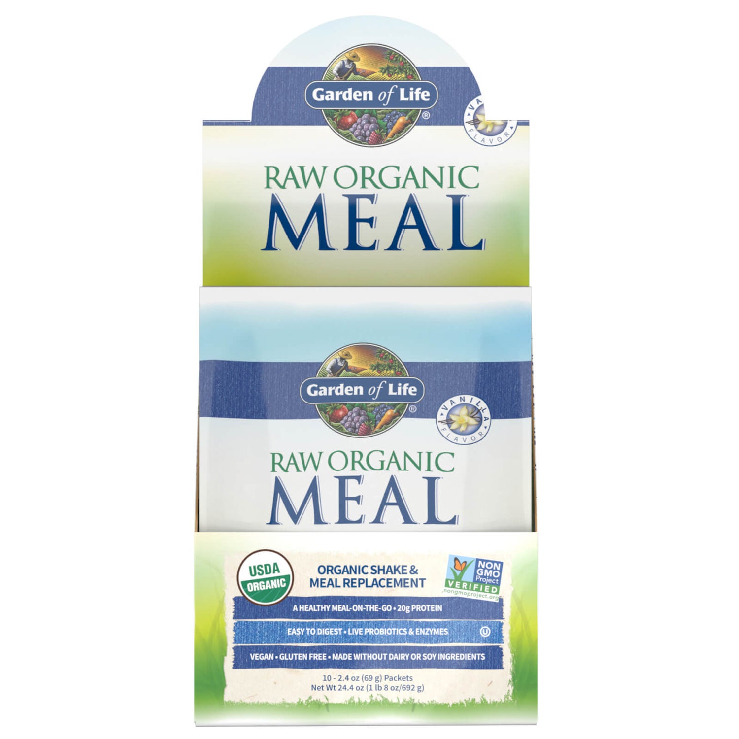 RAW Organic Протеиновый коктейль (заменитель питания) - Ваниль — 10 пакетиков