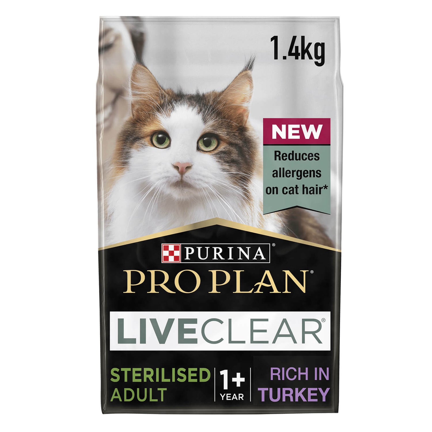 PRO PLAN LiveClear Cat-Allergen Reducing Sterilised Adult Dry Cat Food with Turkey 1.4kg