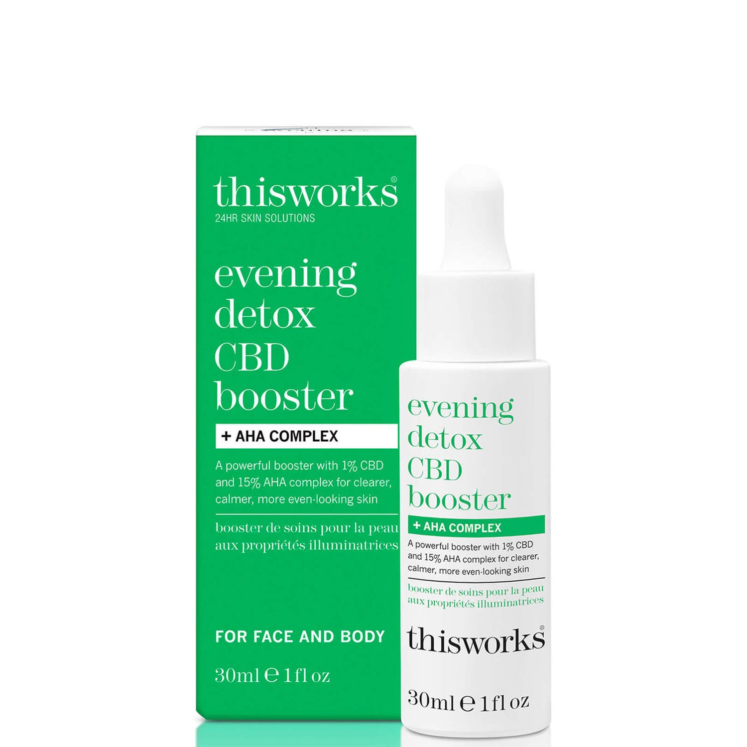 this works Evening Detox CBD Booster and AHA Complex