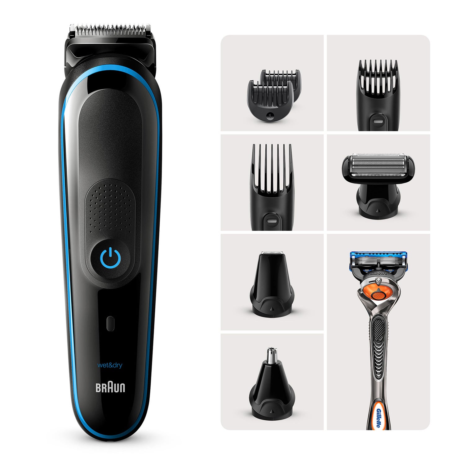 Braun 9 in 1 Styling Kit with 7 attachments and Gillette Razor
