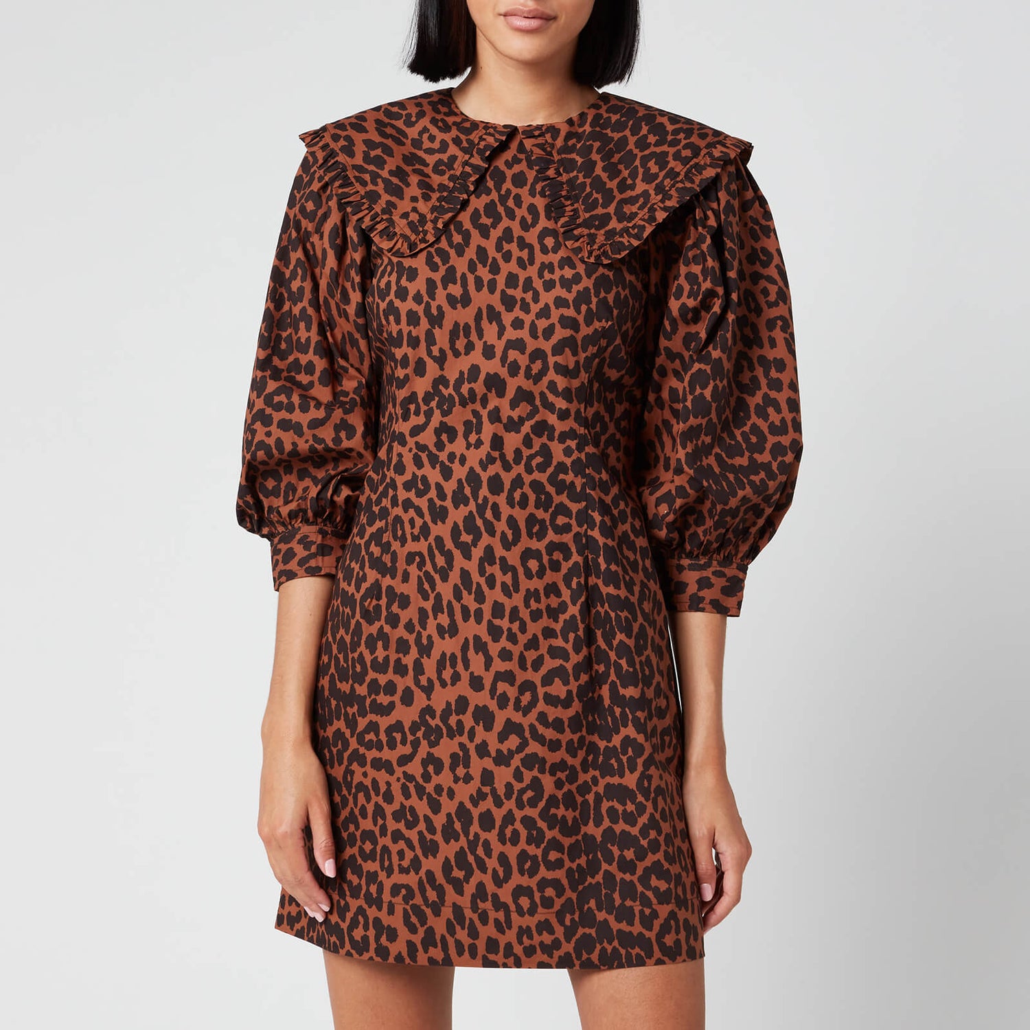 Ganni Women's Leopard Print Cotton Poplin Bib Dress - Toffee