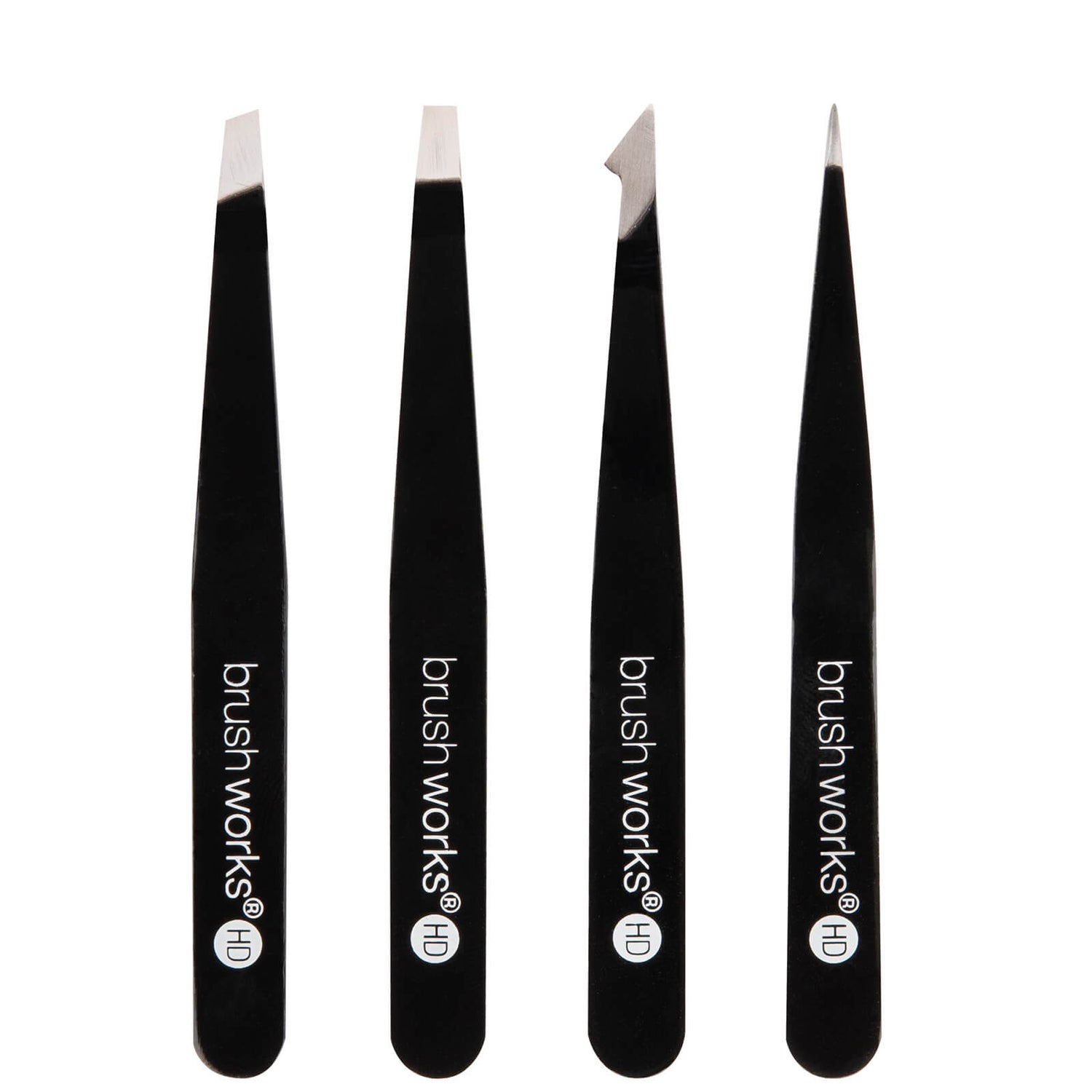 brushworks HD 4 Piece Combination Tweezer Set - Black