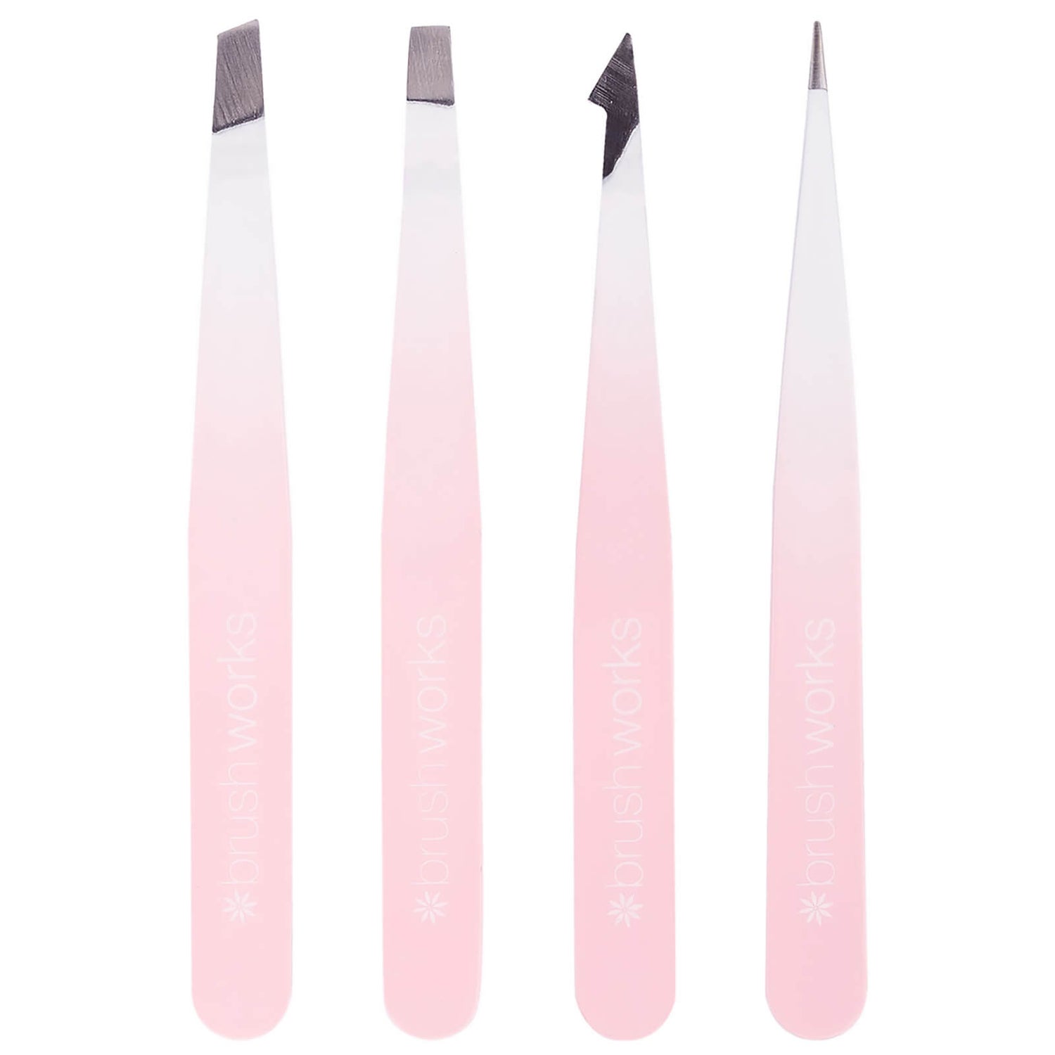 brushworks HD 4 Piece Combination Tweezer Set - White