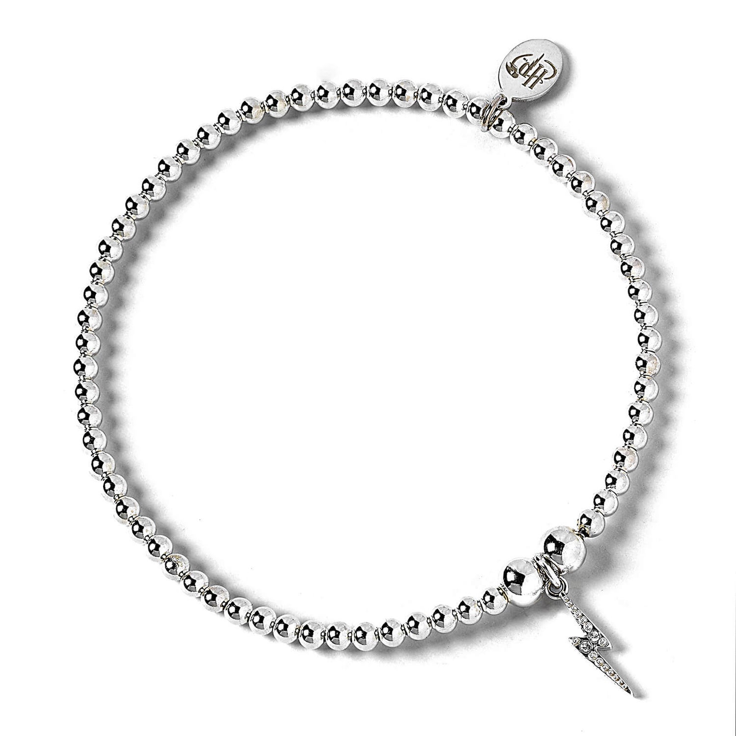 Harry Potter Ball Bead Bracelet with Lightning Bolt Scar Charm Embellished with Crystals - Sterling Silver