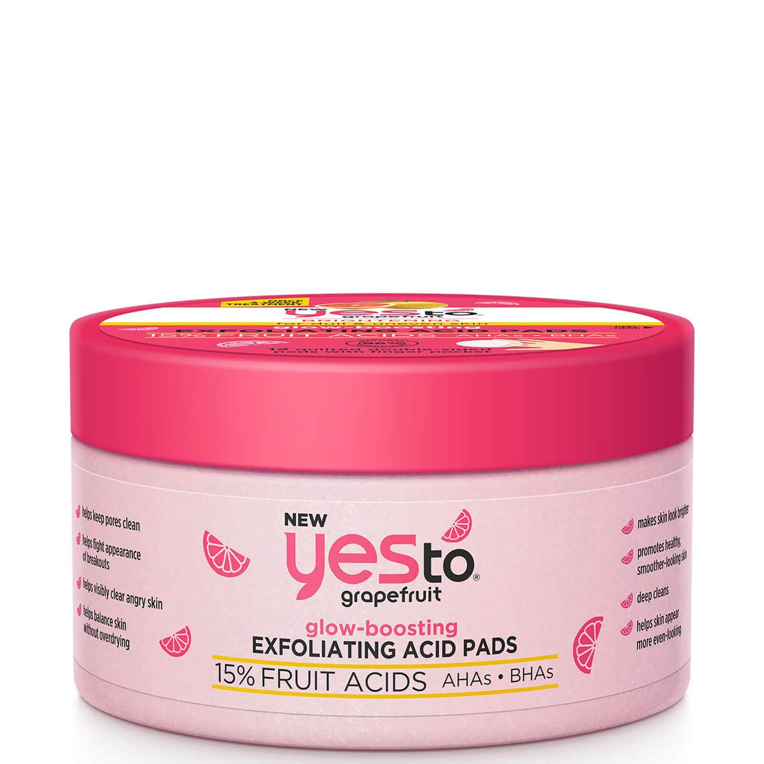 yes to Grapefruit Glow-Boosting Exfoliating Acid Pads 15% Fruit Acids