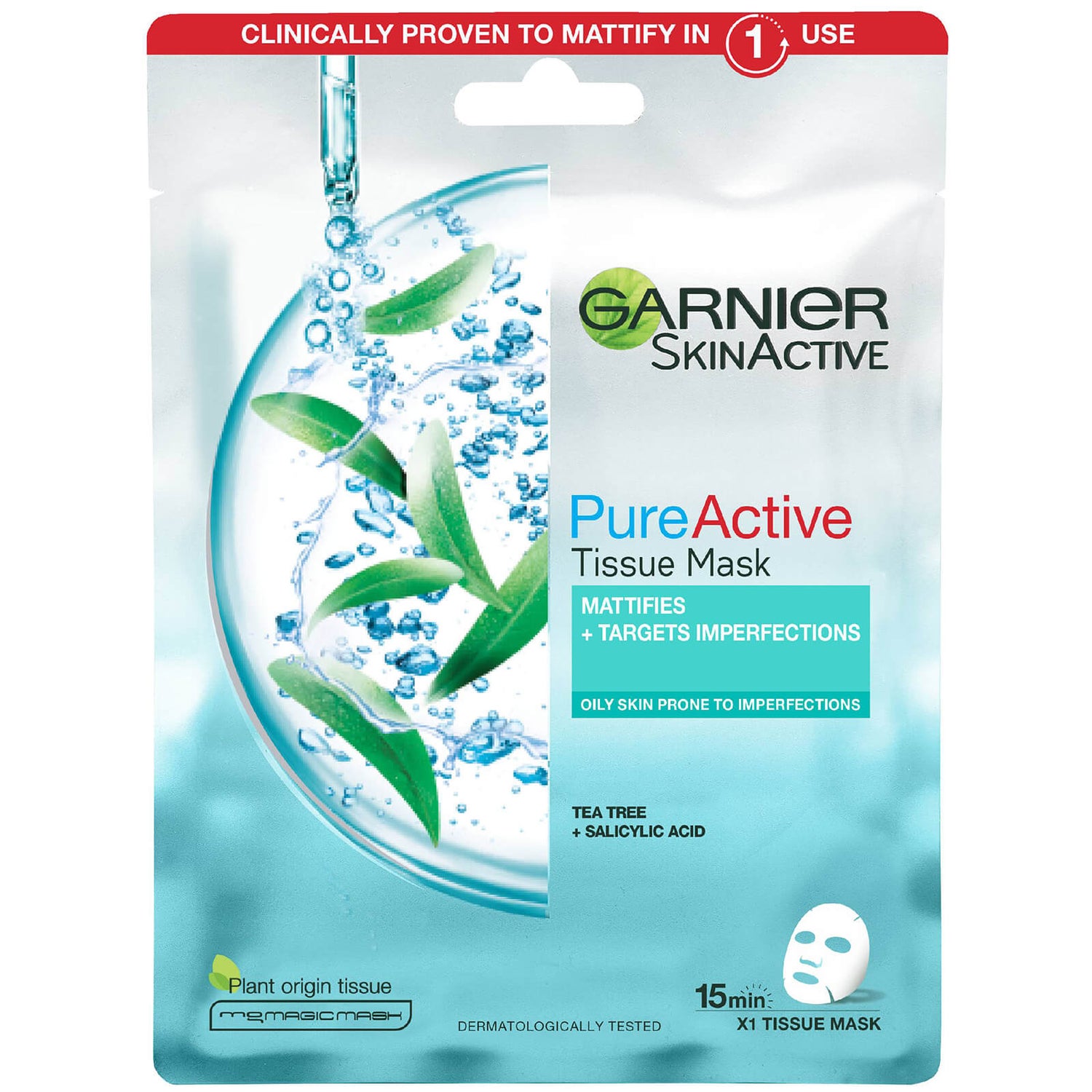 Garnier Pure Active maschera in tessuto con Tea Tree e acido salicilico 23 g