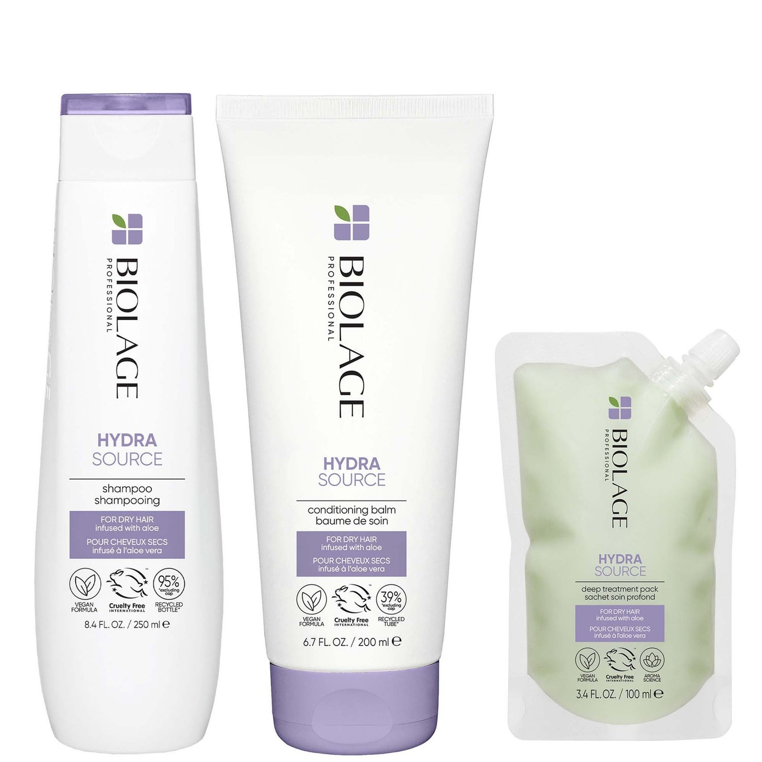 Biolage Hydrasource Shampoo, Conditioner and Deep Hair Treatment Hydrating Routine for Dry Hair