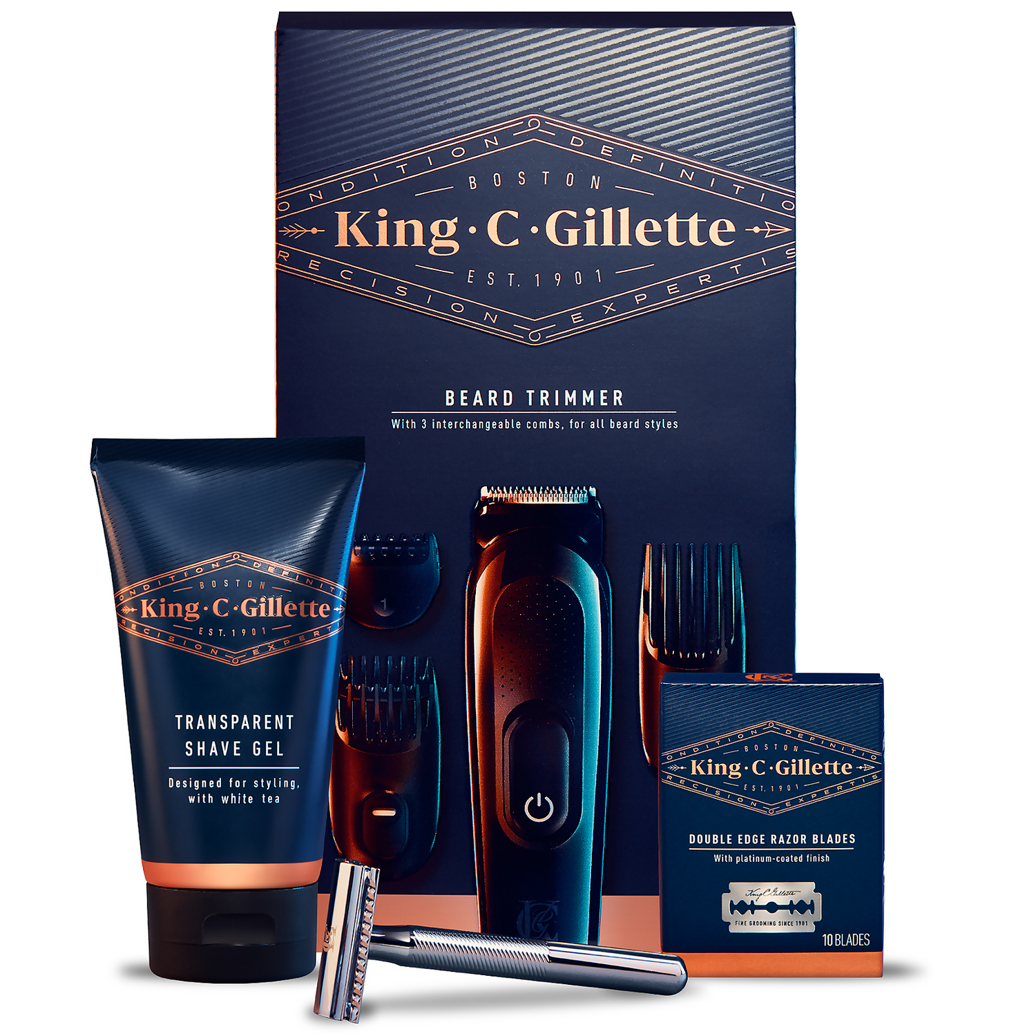 King C. Gillette Beard Trimmer & Double Edge Razor Styling Kit
