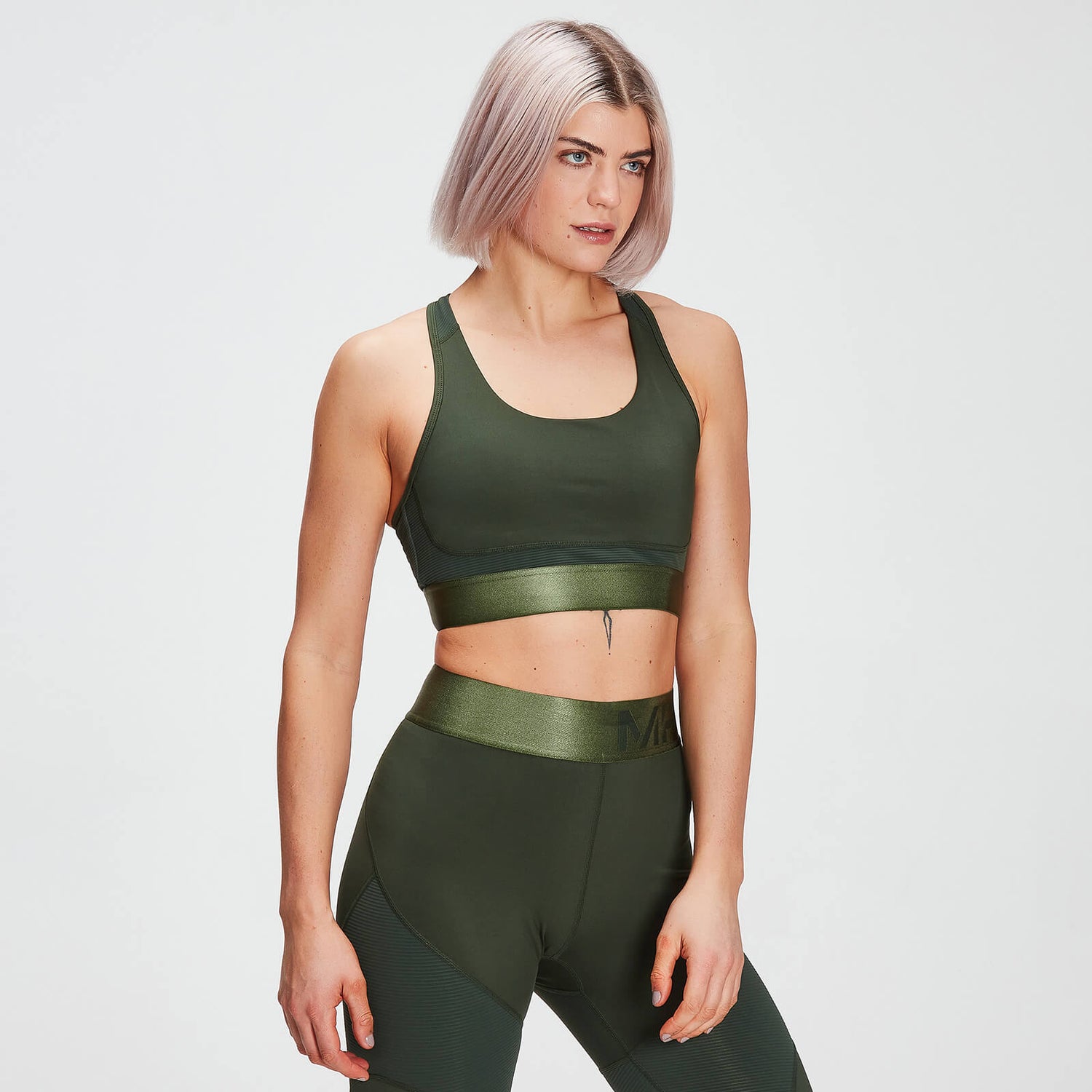 MP Women's Adapt Textured Sports Bra- Dark Green - XXS