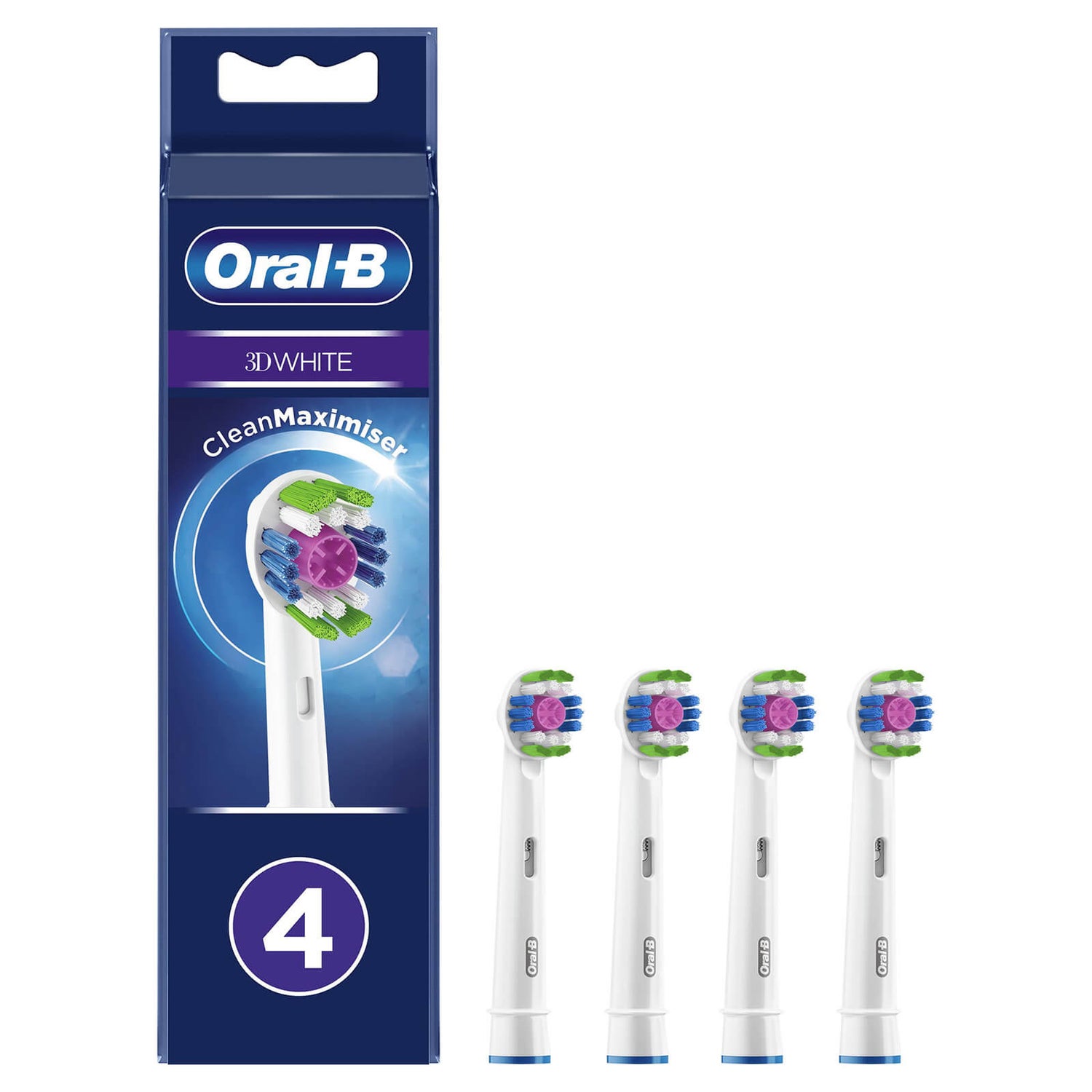 Oral-B 3D White Toothbrush Head with CleanMaximiser Technology, Pack of 4 Counts