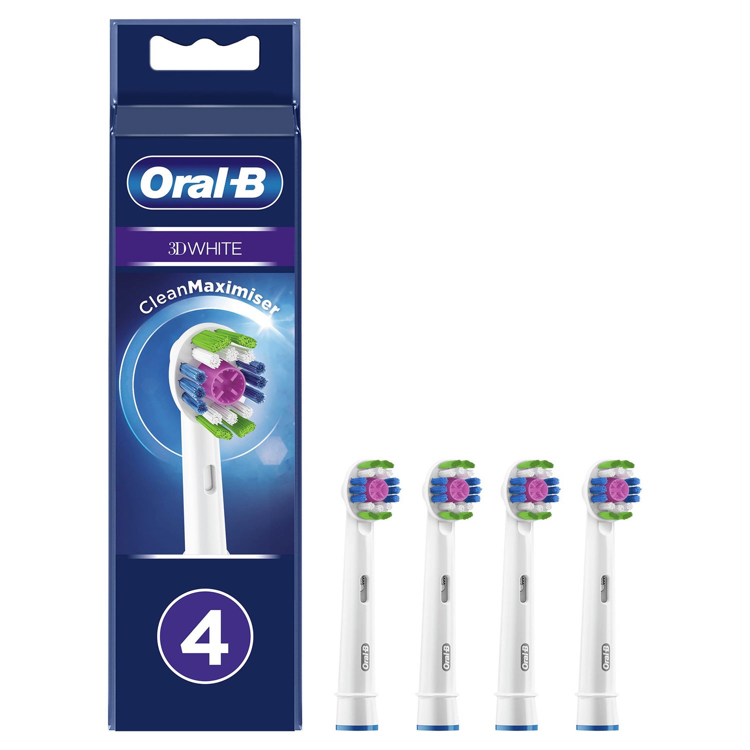 Oral-B 3D White Opzetborstels Met CleanMaximiser, 4 Stuks