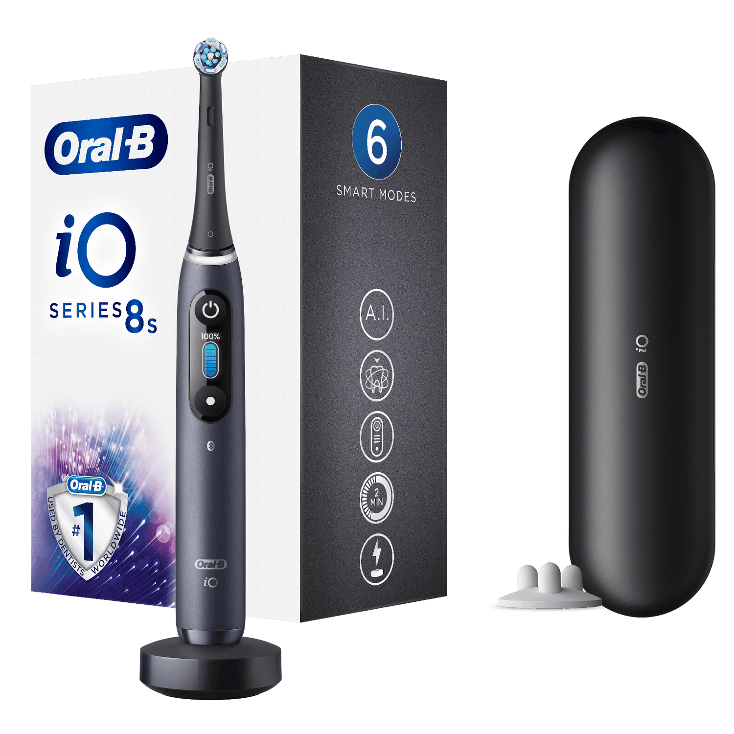 Oral-B iO8n Elektrische Tandenborstel Zwart + 4 Opzetborstels