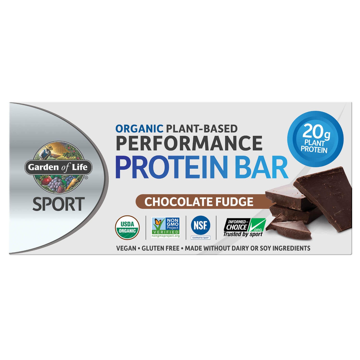 Garden of Life Sport Organic Plant - Based Protein Bar - Chocolate Fudge - 12 Bars