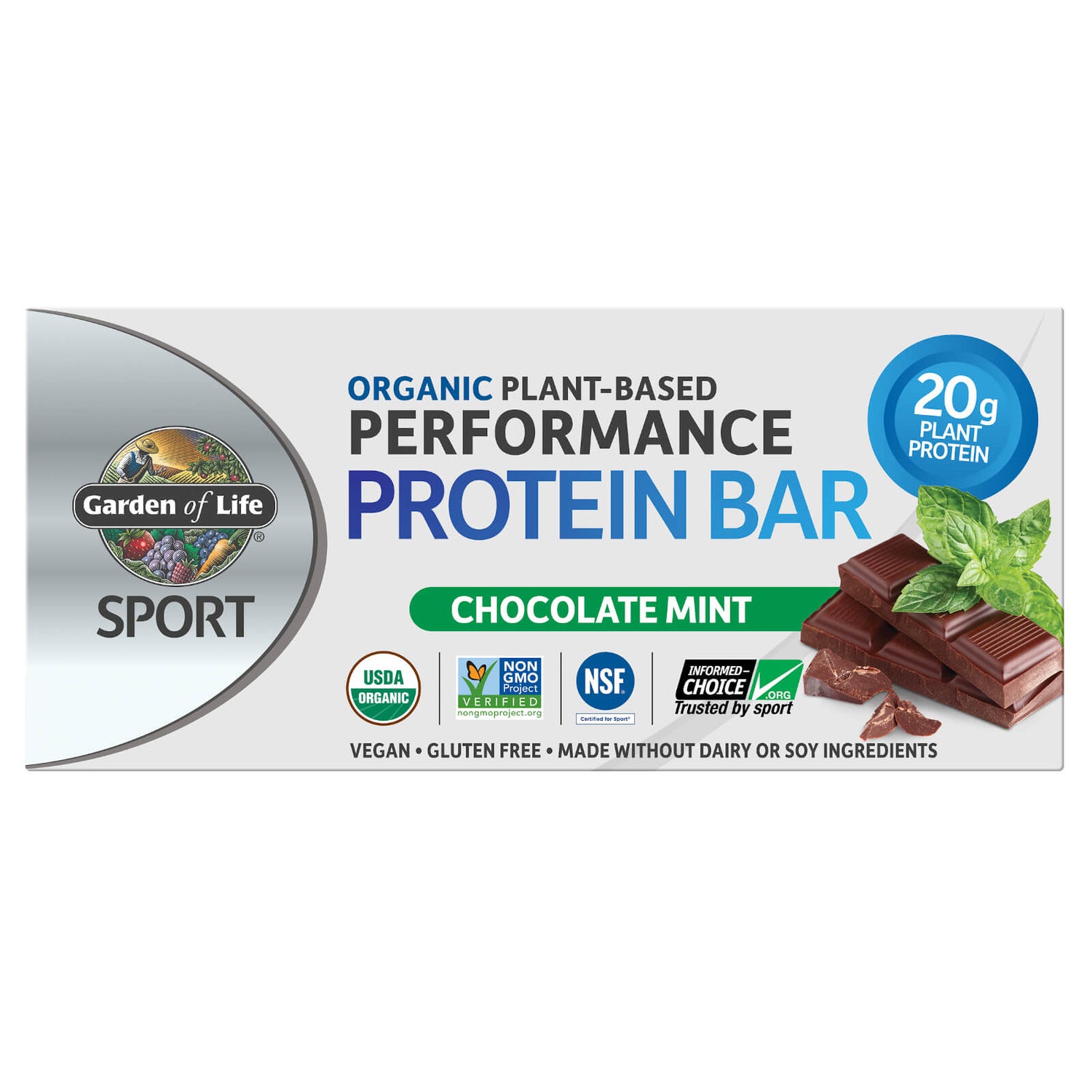 Barrita de proteína vegetal Sport Organic de Garden of Life - Chocolate con menta - 12 barritas