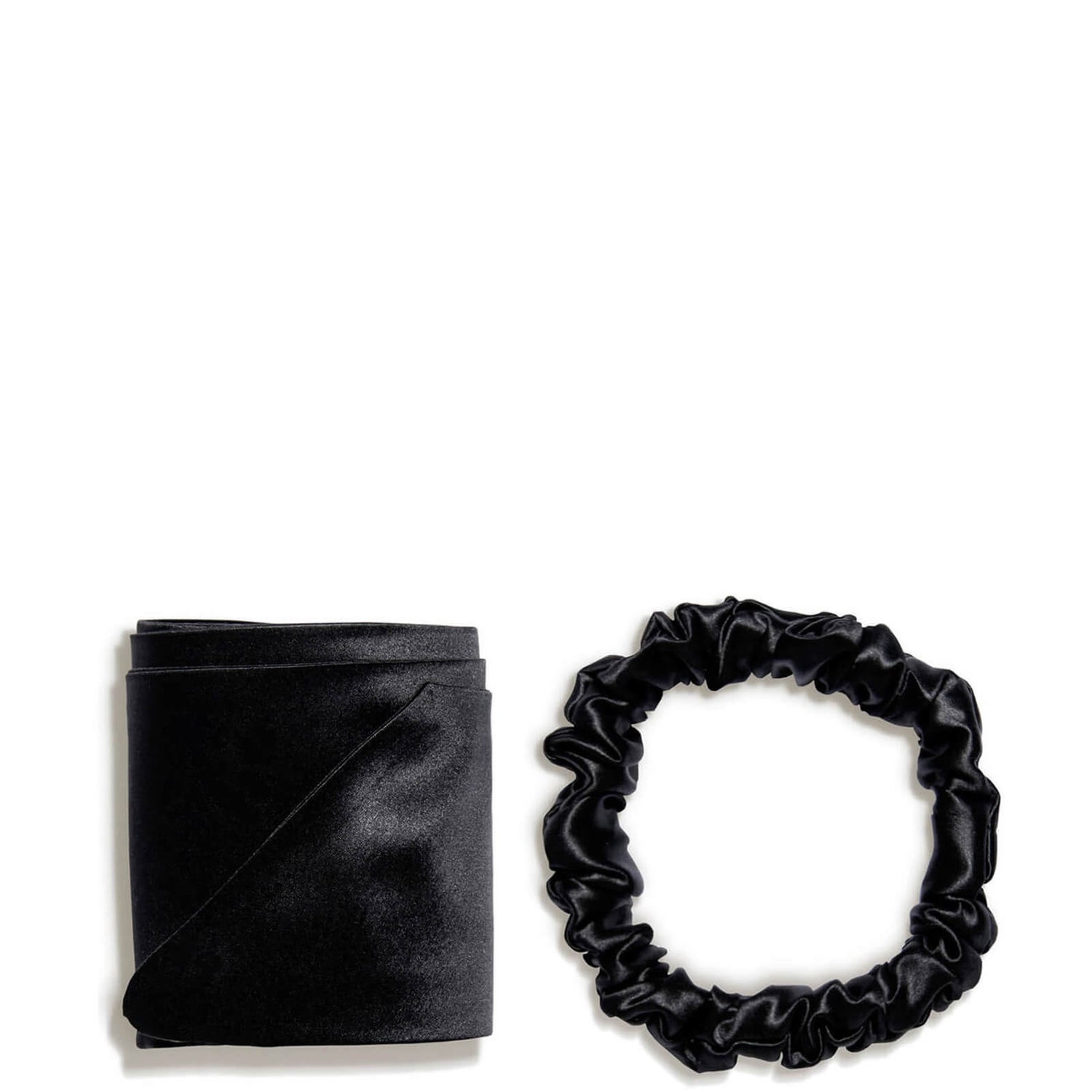Slip silk ribbon and silk scrunchie - Black (2 piece)
