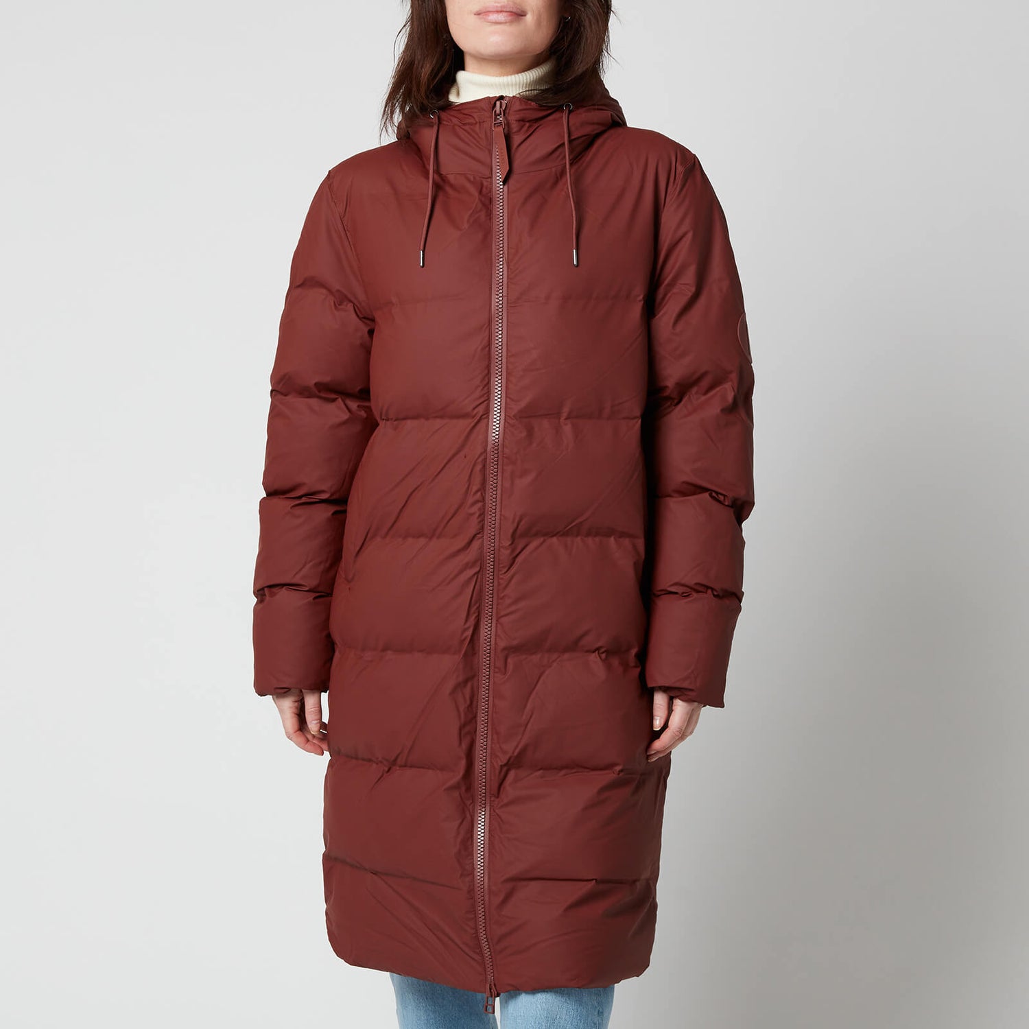 RAINS Long Puffer Jacket Maroon TheHut