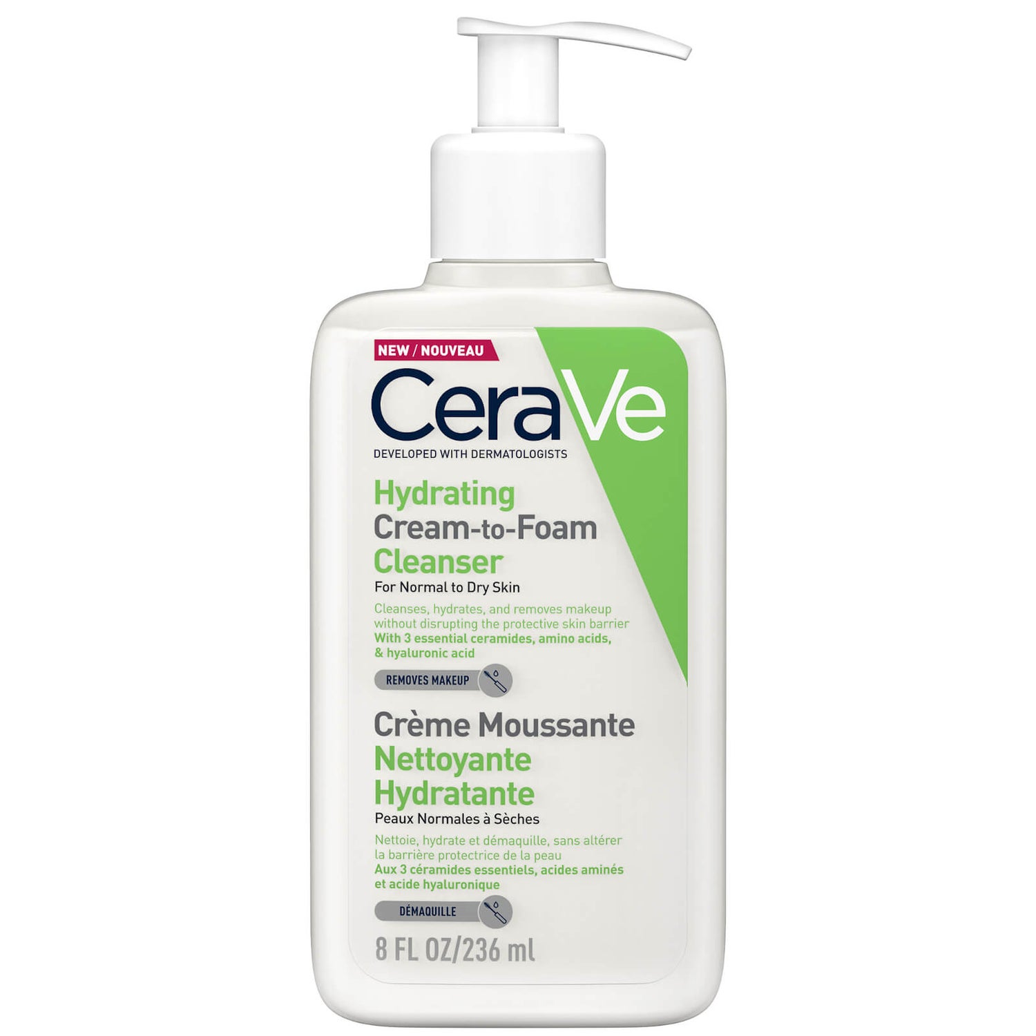 CeraVe Hydrating Cream-to-Foam Cleanser with Amino for Normal to Dry Skin 236ml -