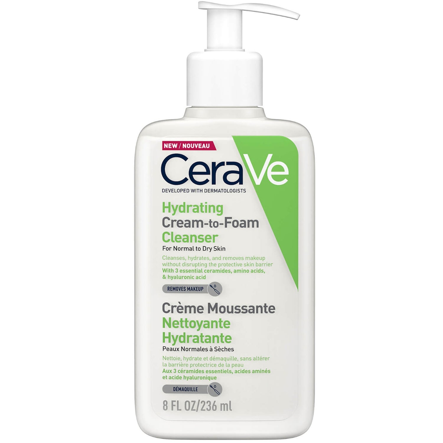 CeraVe Detergente idratante da Crema a Mousse con aminoacidi per pelli da Normali a Secche