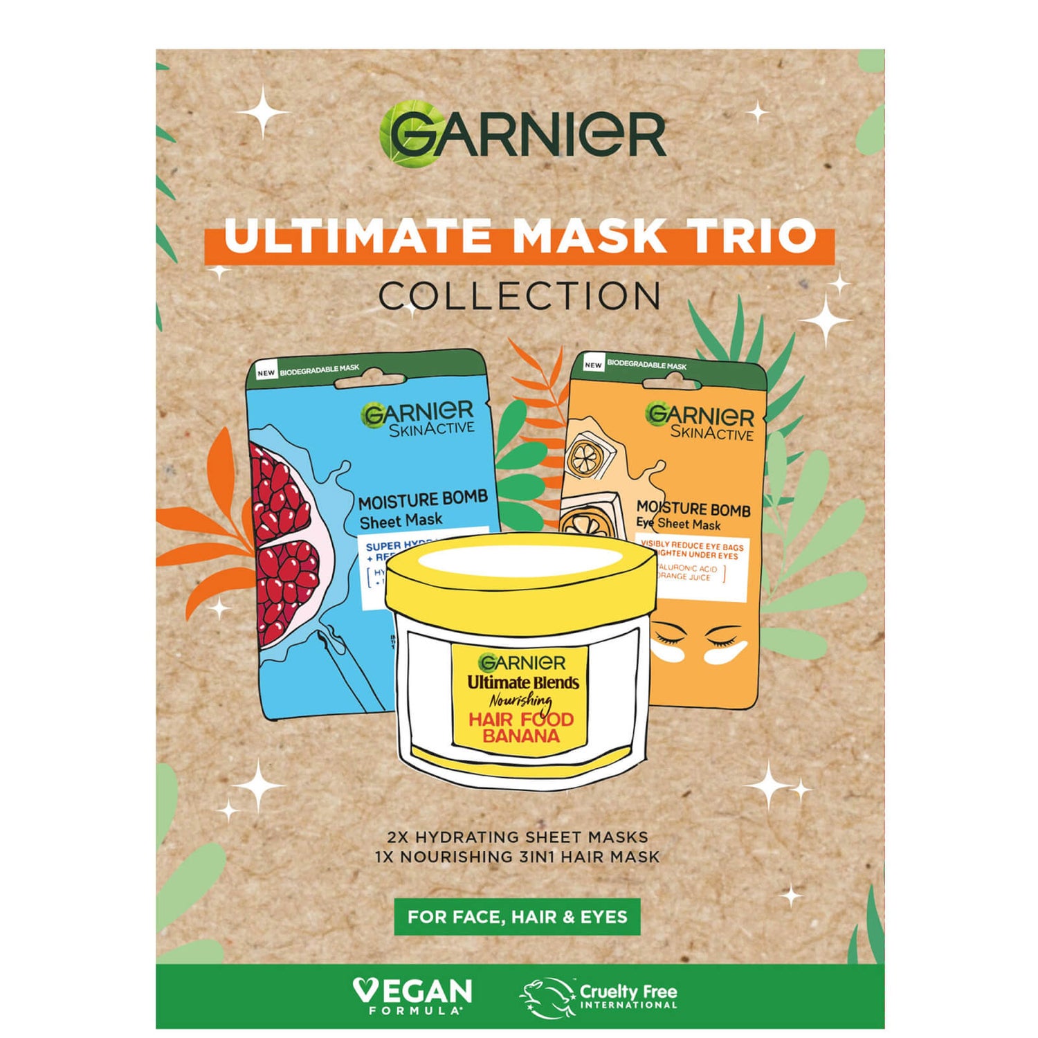 Набор масок для лица, волос и глаз Garnier Ultimate Mask Trio for Face, Hair and Eyes