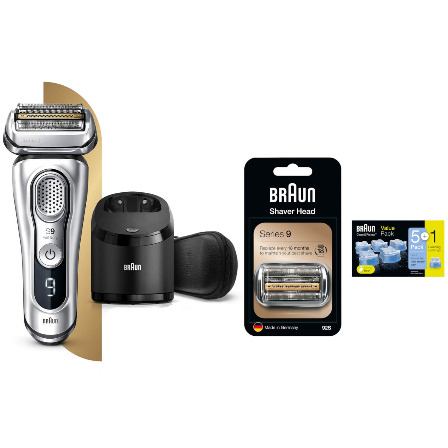Braun Series 9 9390cc Electric Shaver with Cleaning Centre, CCR and Shaver Head Bundle