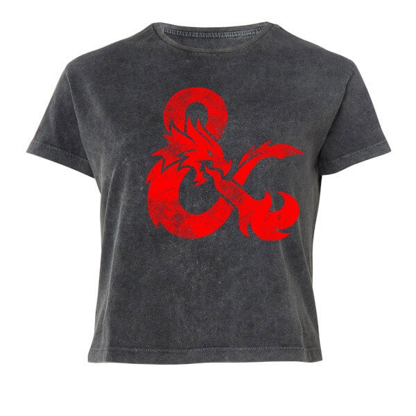 Dungeons & Dragons Distressed Red Ampersand Women's Cropped T-Shirt - Black Acid Wash