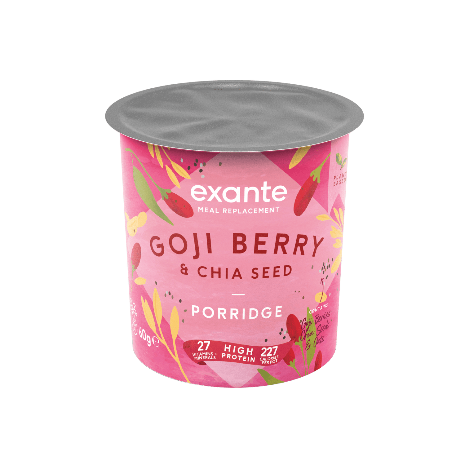 Meal Replacement Plant Based Chia Seed & Goji Berry Porridge Pot