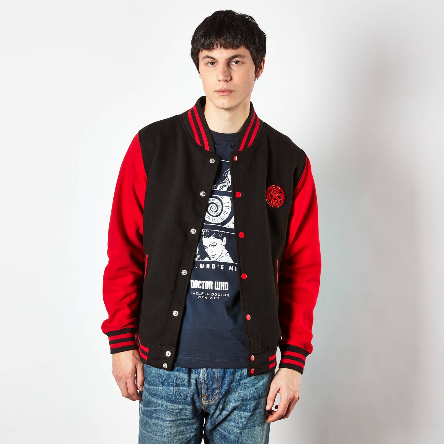 Doctor Who Gallifreyan Unisex Varsity Jacket - Black/Red