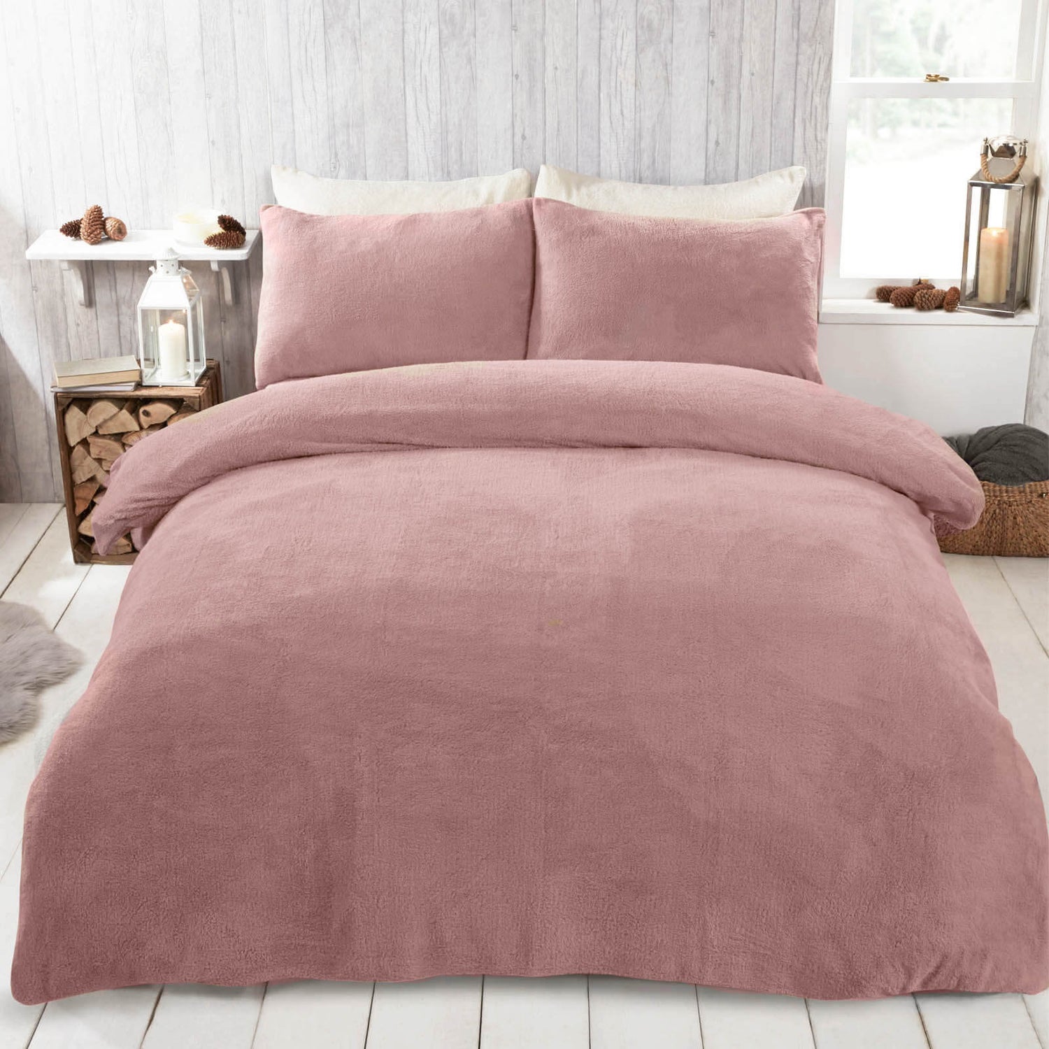 Blush Pink Teddy Duvet Set King