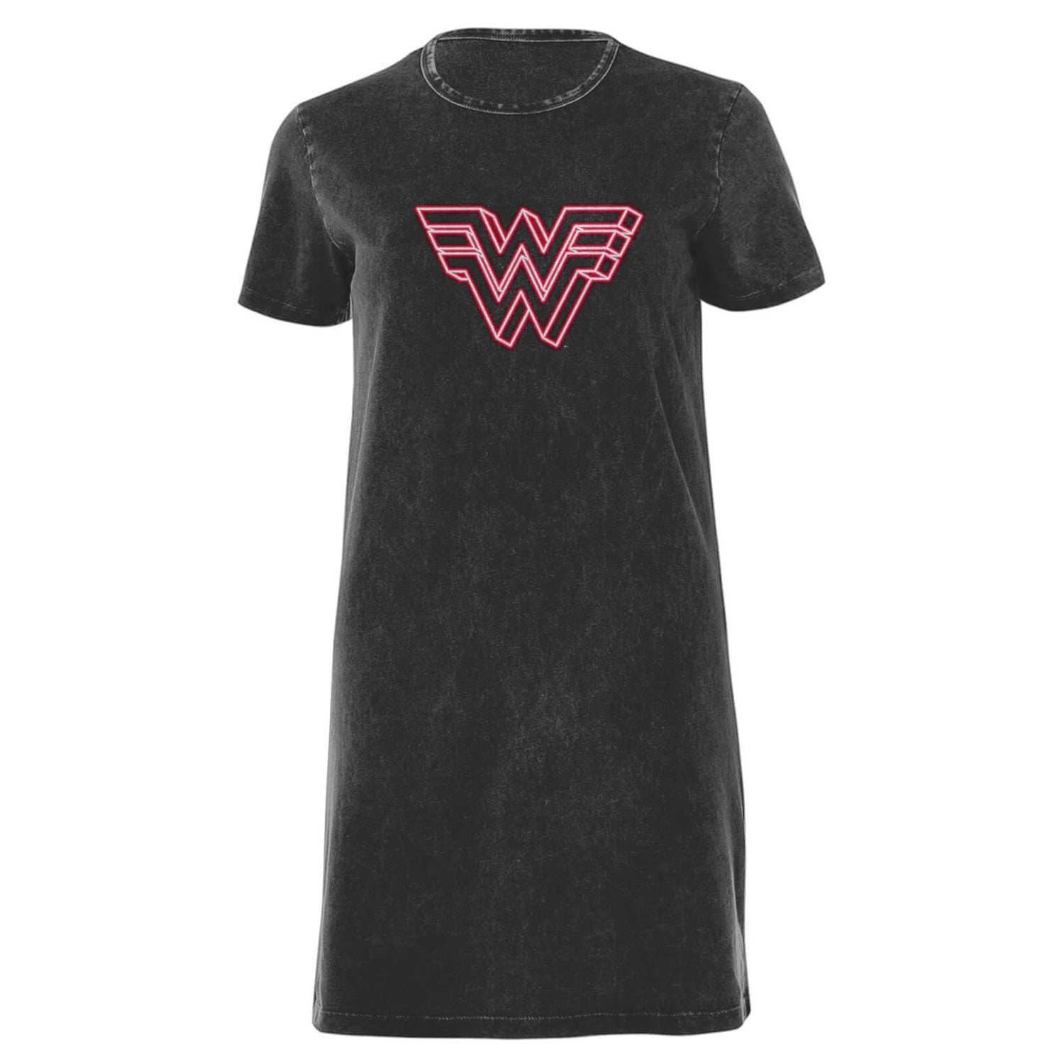 Wonder Woman Neon Logo Women's T-Shirt Dress Black Acid Wash