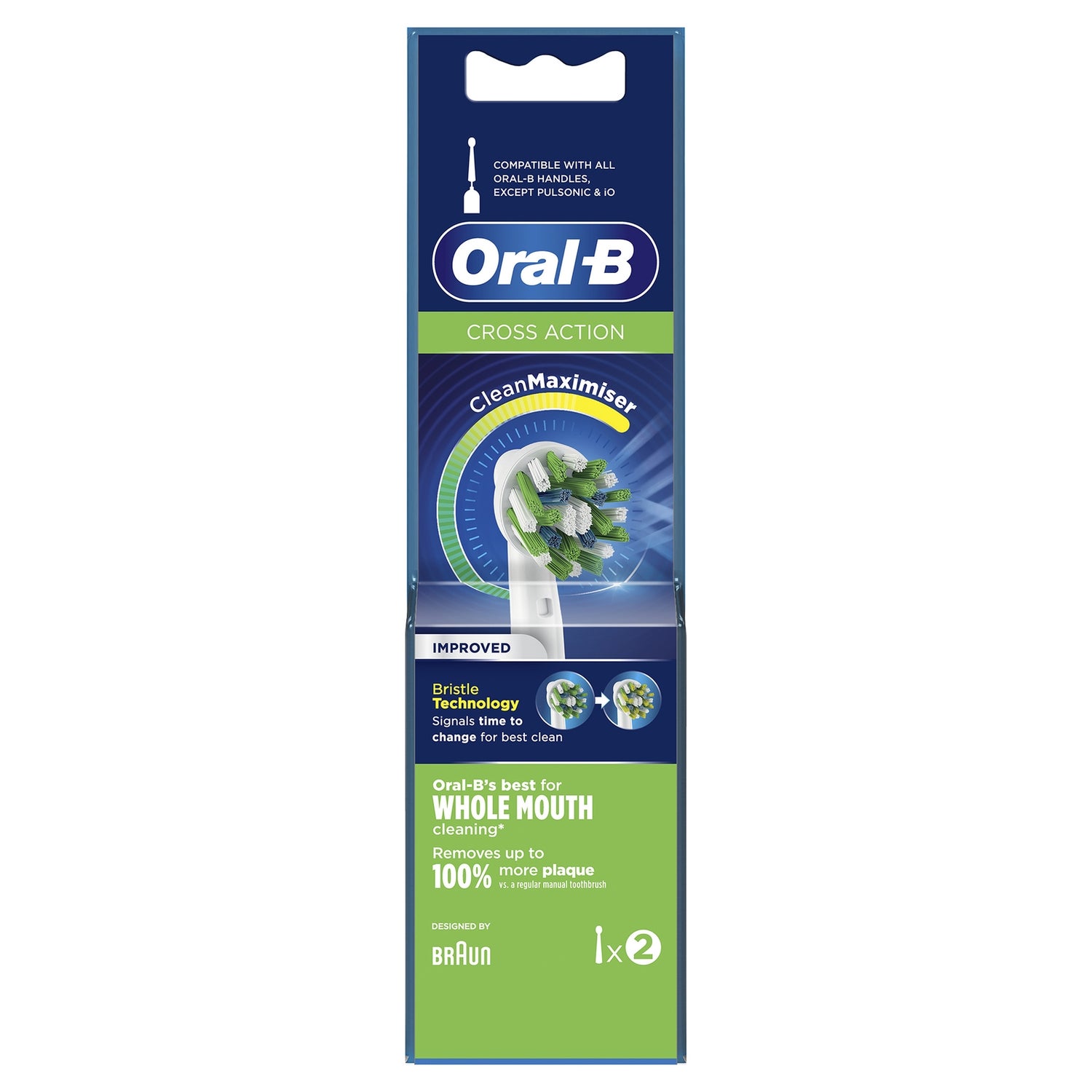 Oral-B CrossAction Toothbrush Head with CleanMaximiser Technology, Pack of 2 Counts