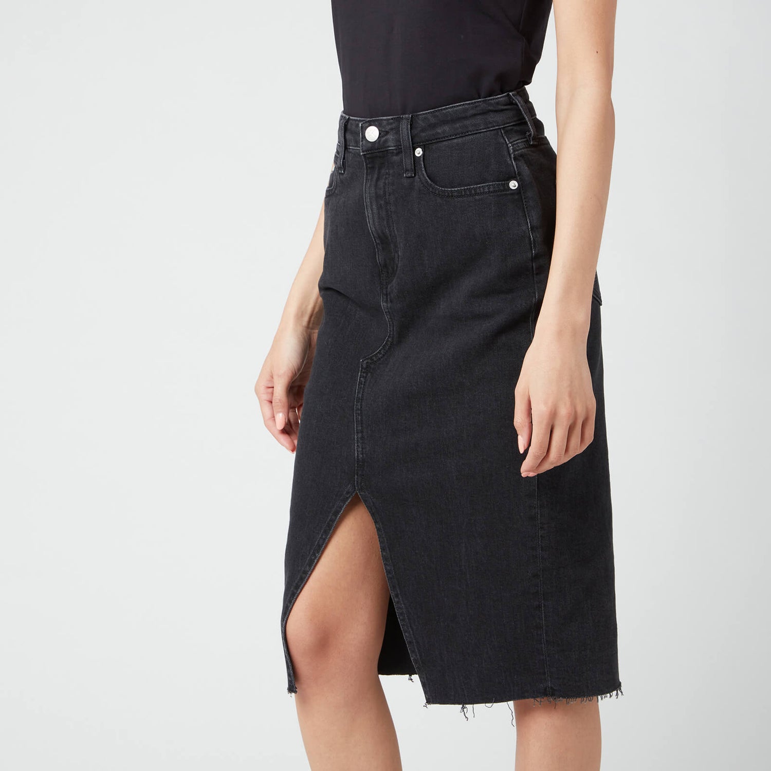 Calvin Klein Jeans Women's High Rise Midi Skirt - Denim Black