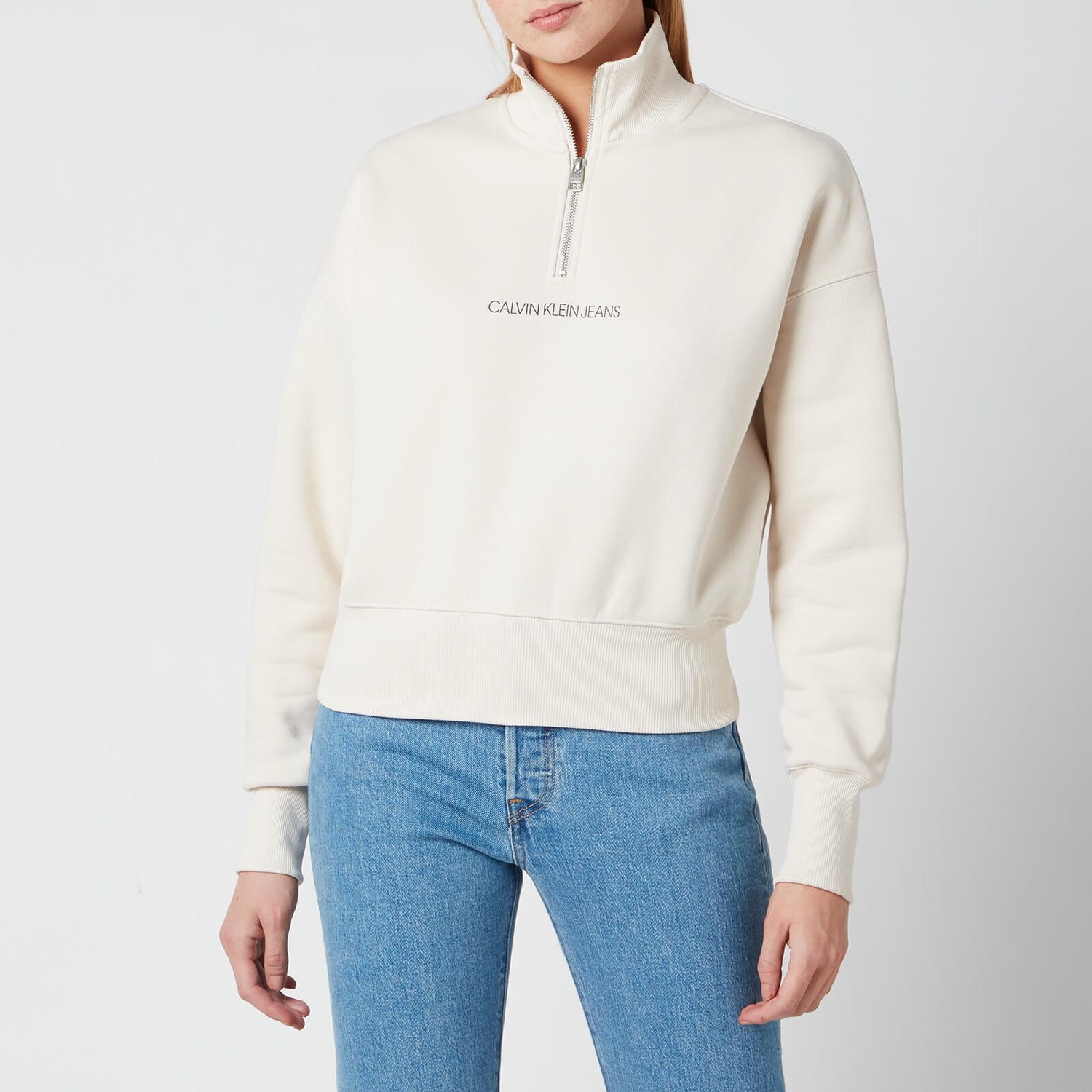 Calvin Klein Jeans Women's Back Reflective Logo Half Zip - White Sand