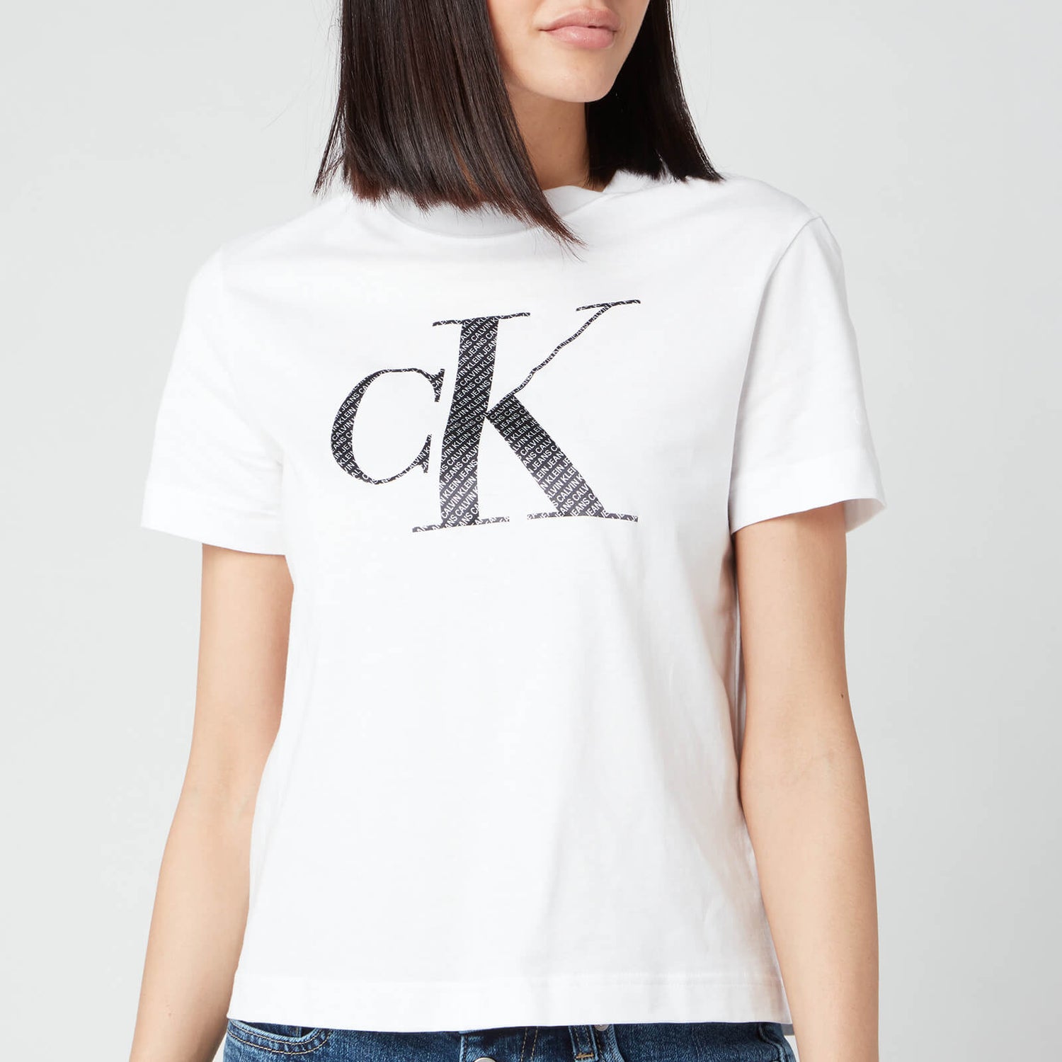 Calvin Klein Jeans Women's Satin Bonded Filled Ck T-Shirt - Bright White