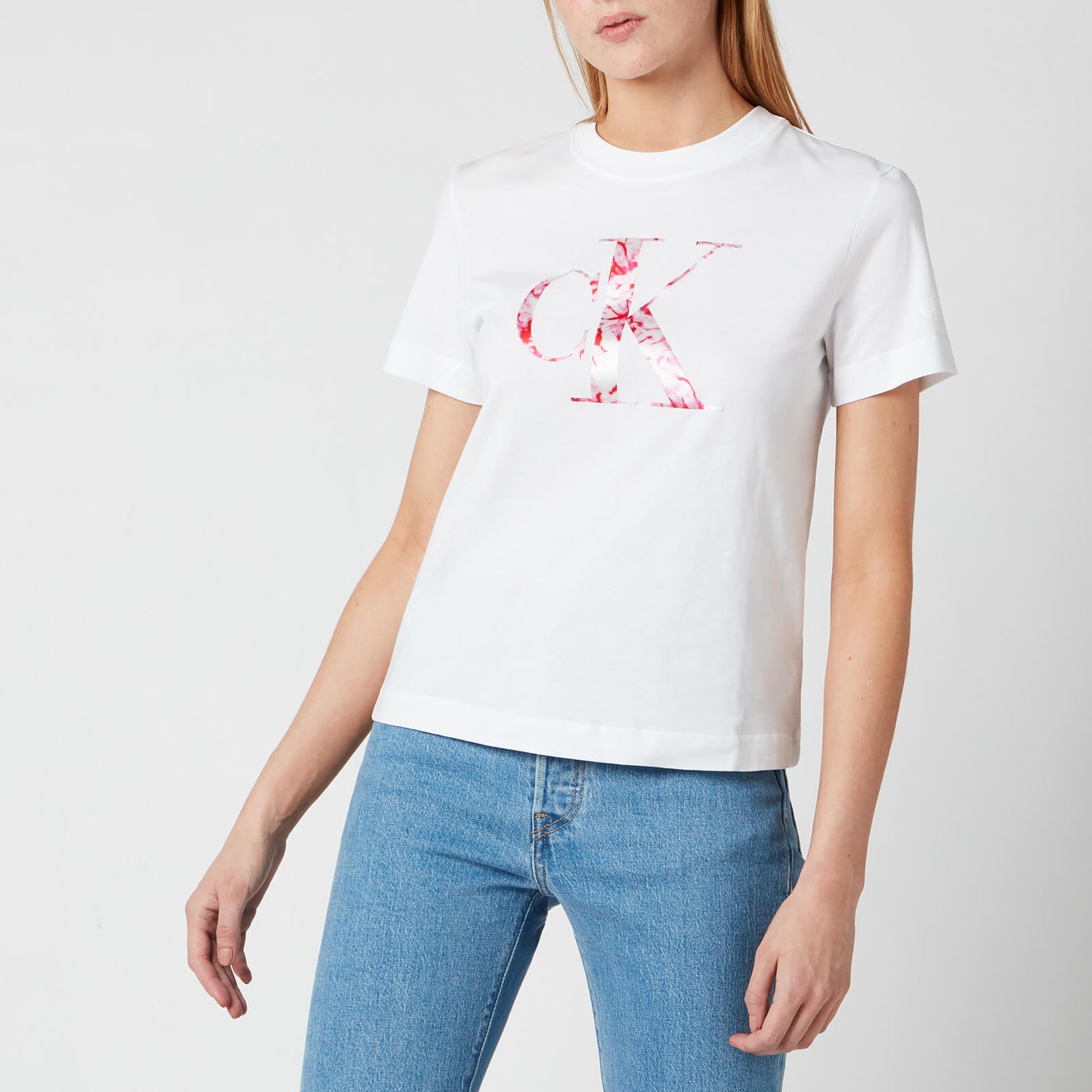 Calvin Klein Jeans Women's Satin Bonded Filled Ck T-Shirt - Bright White/Marble