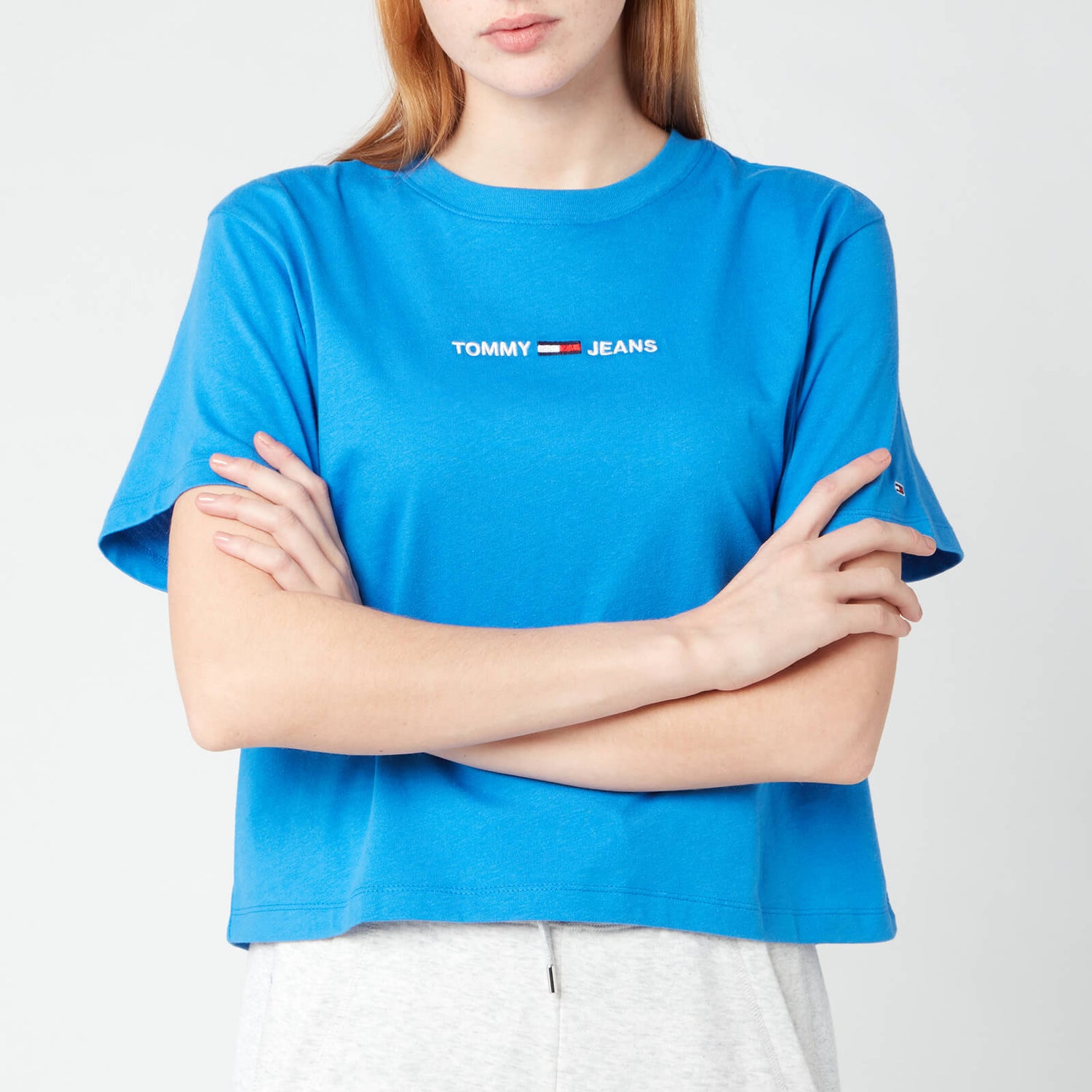 Tommy Jeans Women's TJW Bxy Crop Linear Logo T-Shirt - Gulf Coast Blue