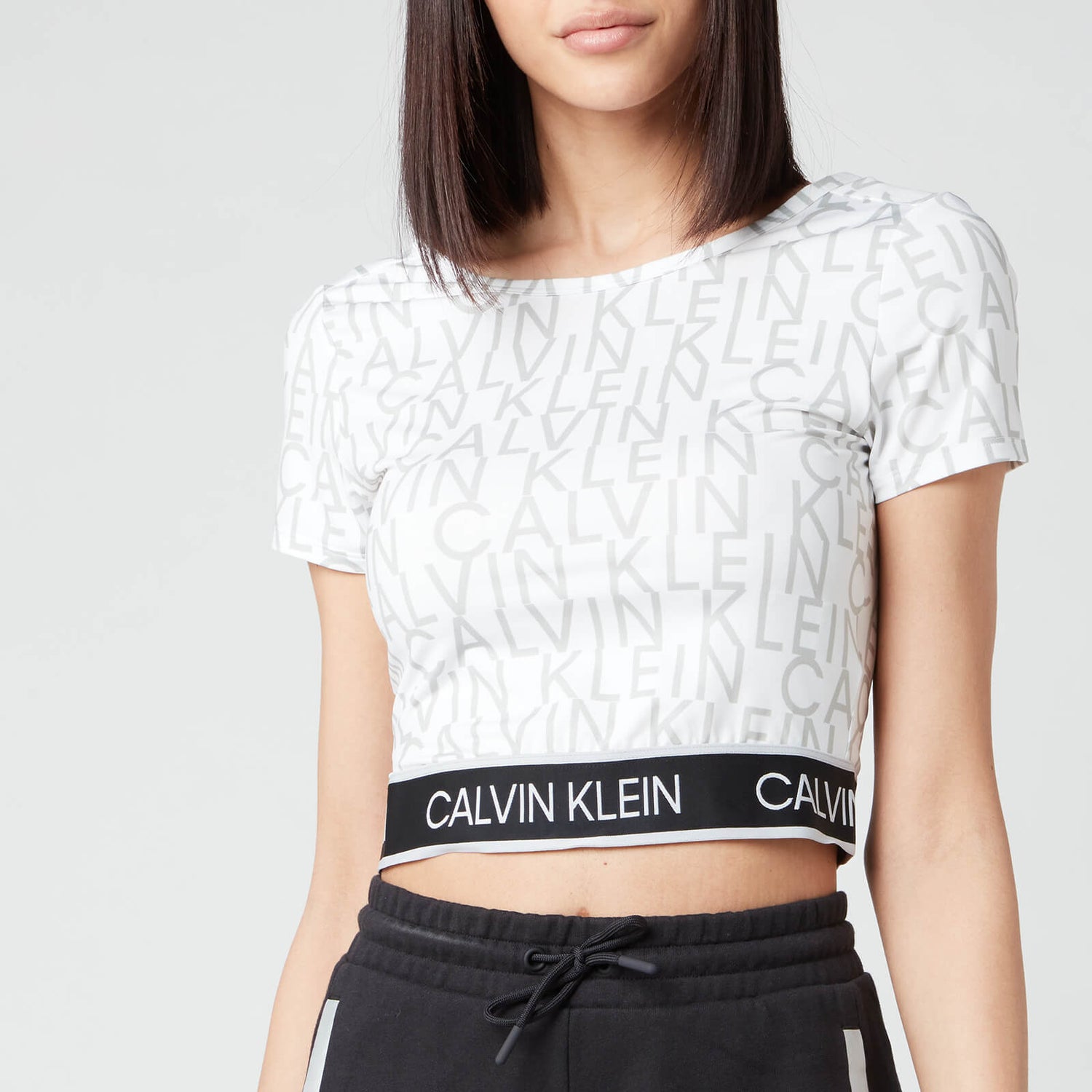 Calvin Klein Performance Women's AOP Cropped Short Sleeve T-Shirt - Bright White