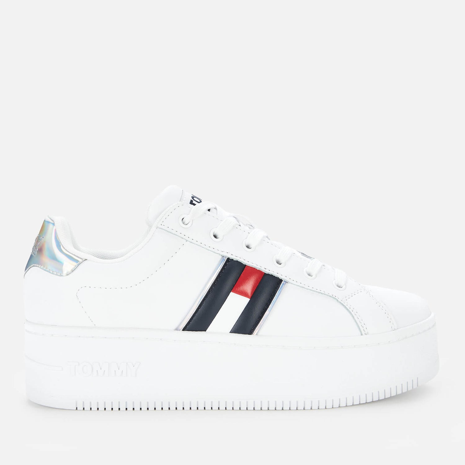 Tommy Jeans Women's Iridescent Iconic Leather Flatform Trainers - White